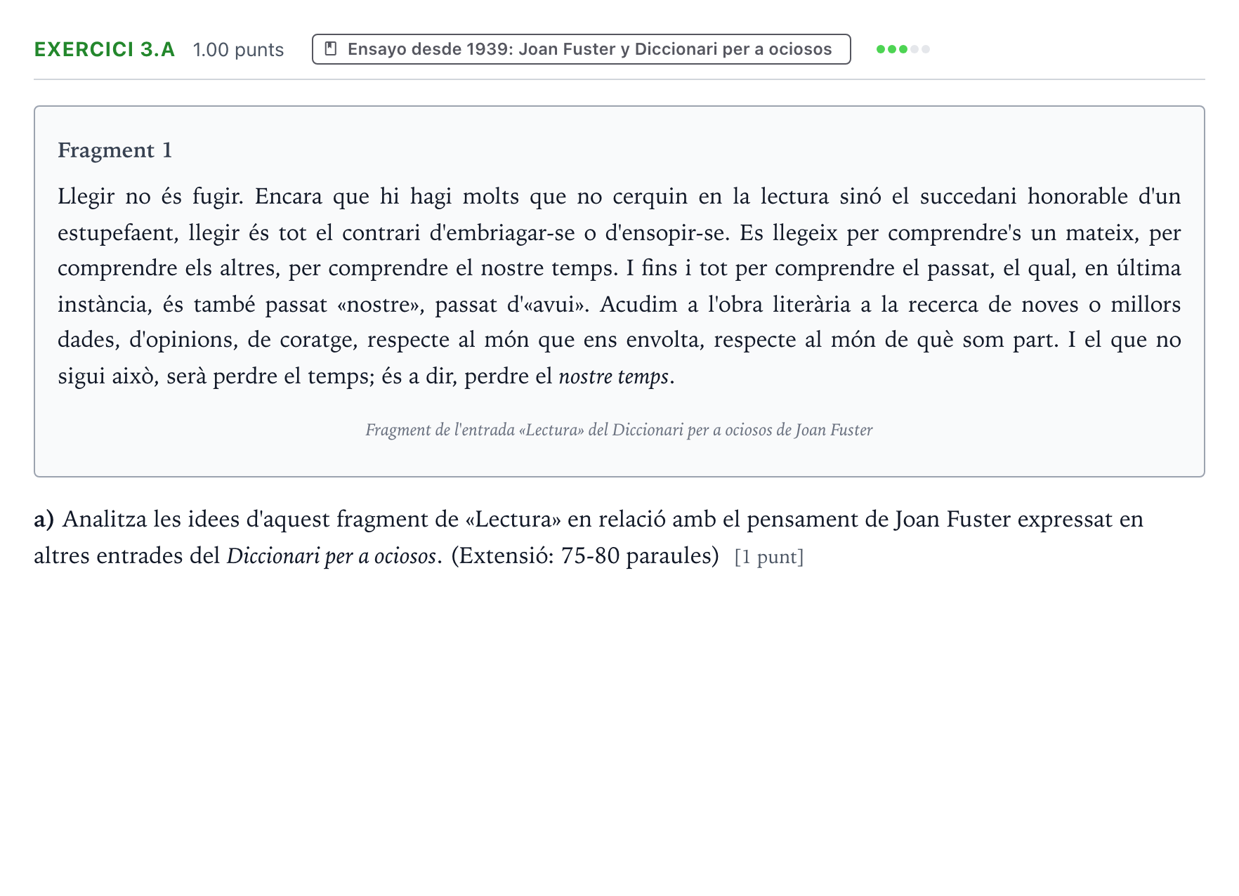 Enunciado: Ejercicio 3.a · Lengua Valenciana y Literatura II PAU Valencia Ordinaria 2024