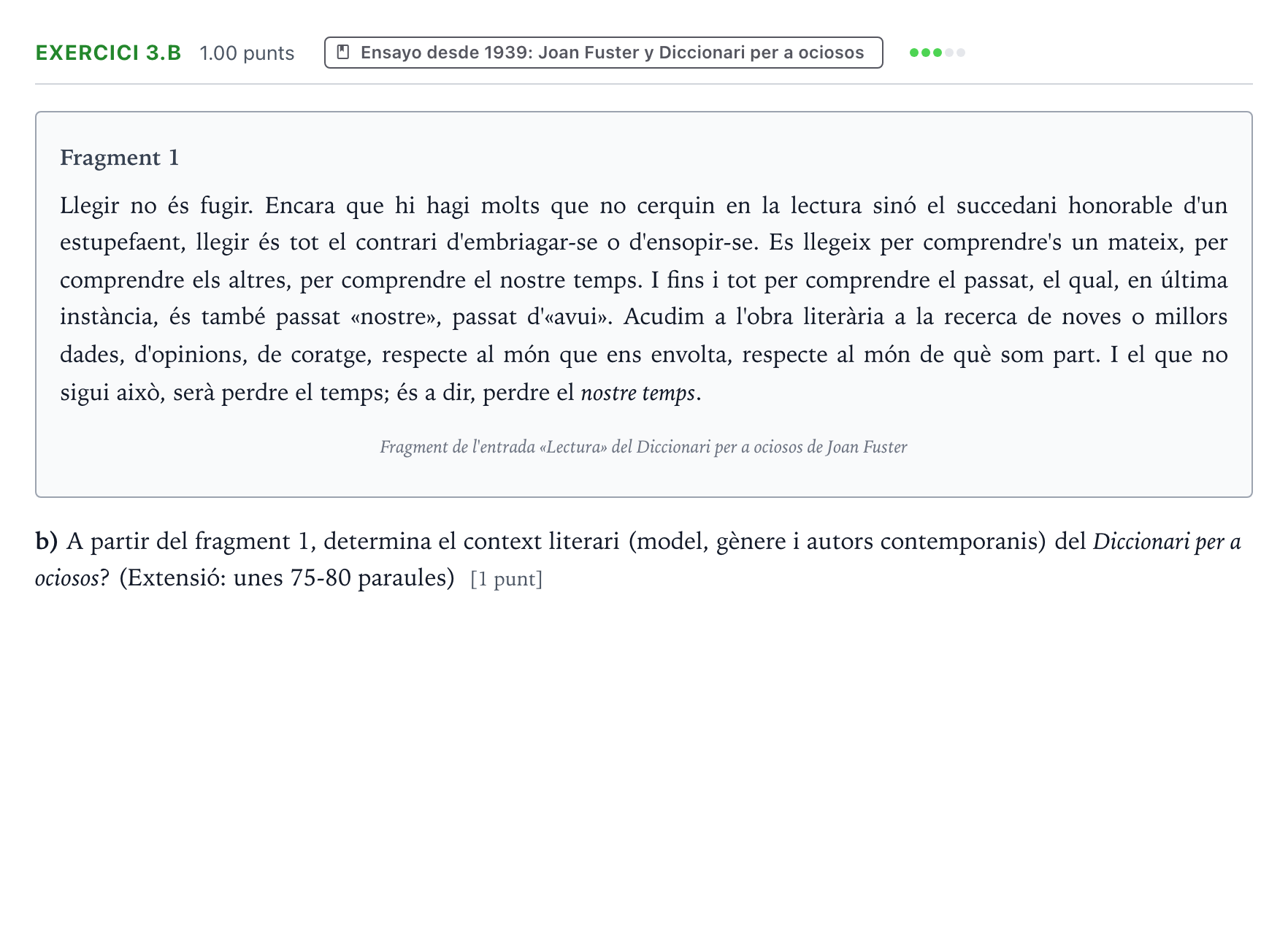 Enunciado: Ejercicio 3.b · Lengua Valenciana y Literatura II PAU Valencia Ordinaria 2024