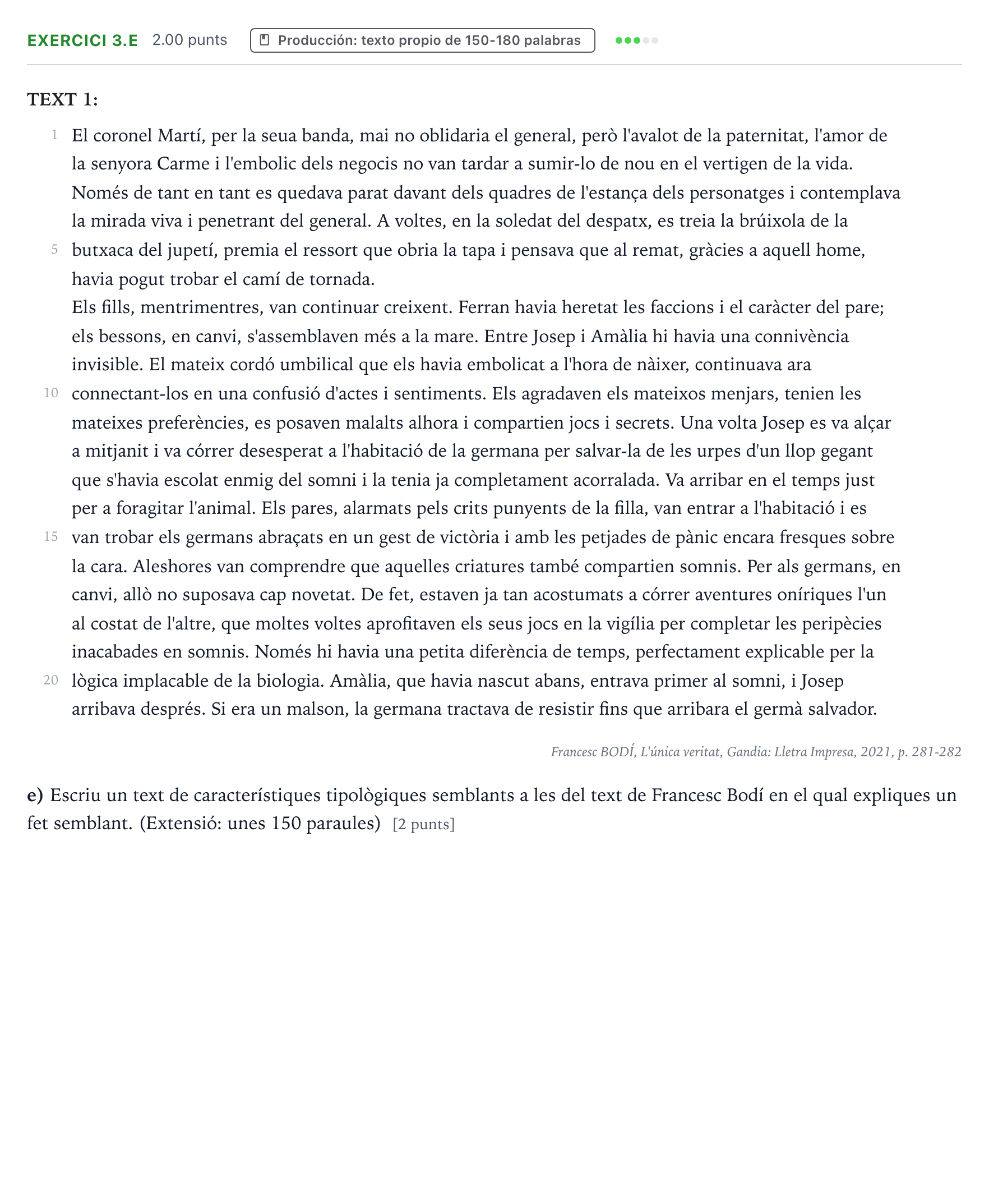 Enunciado: Ejercicio 3.e · Lengua Valenciana y Literatura II PAU Valencia Ordinaria 2024