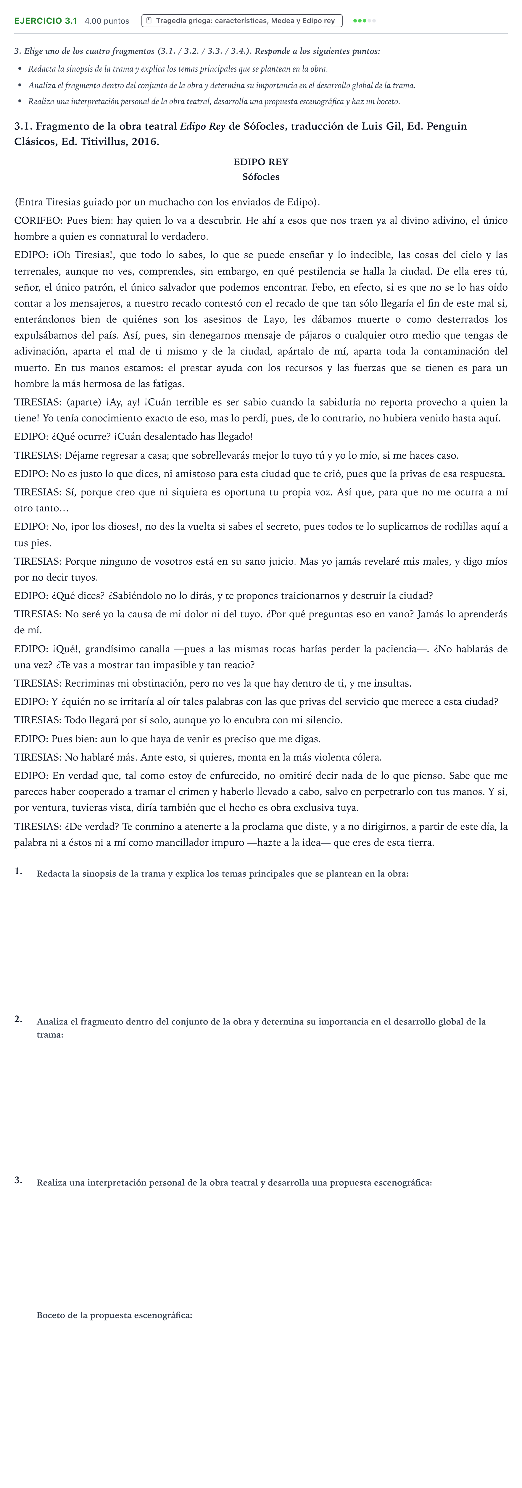 Enunciado: Ejercicio 3.1 · Artes Escénicas PAU Valencia Extraordinaria 2023