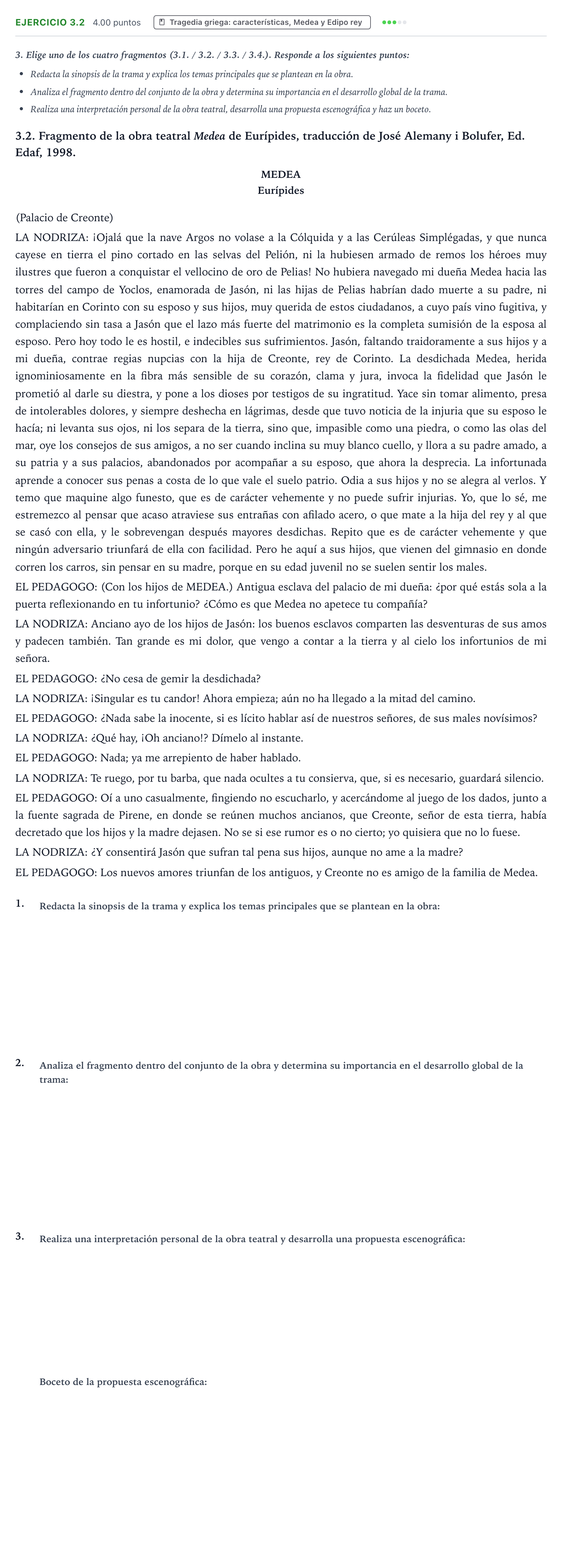 Enunciado: Ejercicio 3.2 · Artes Escénicas PAU Valencia Extraordinaria 2023