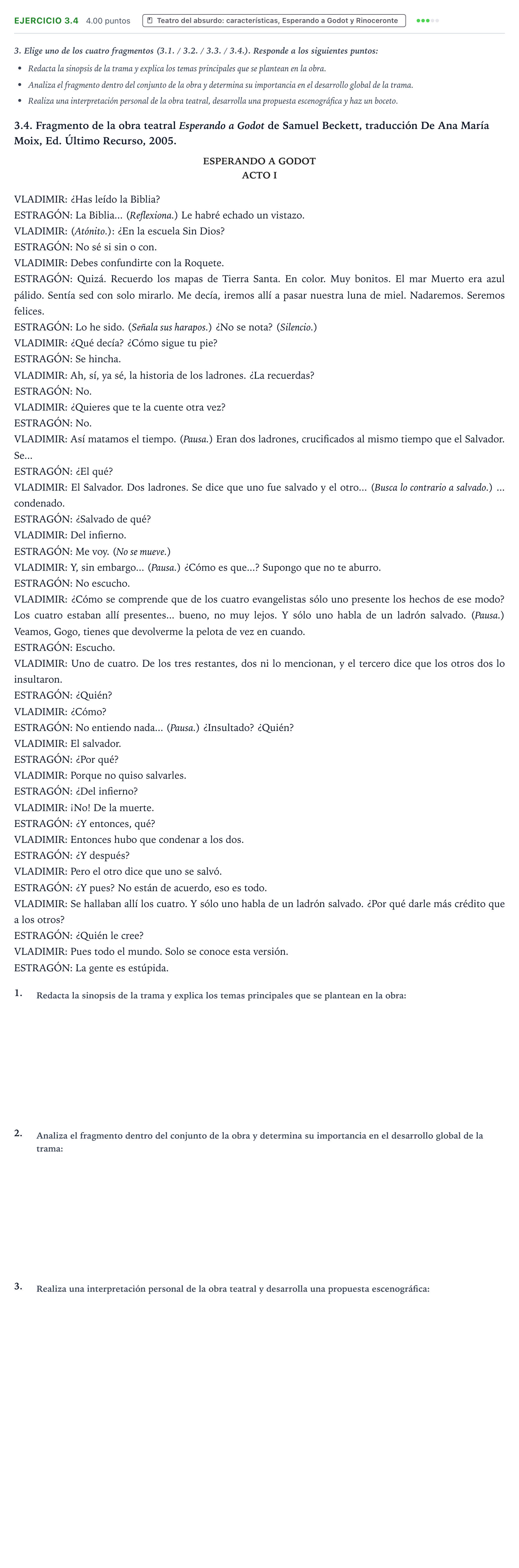 Enunciado: Ejercicio 3.4 · Artes Escénicas PAU Valencia Extraordinaria 2023