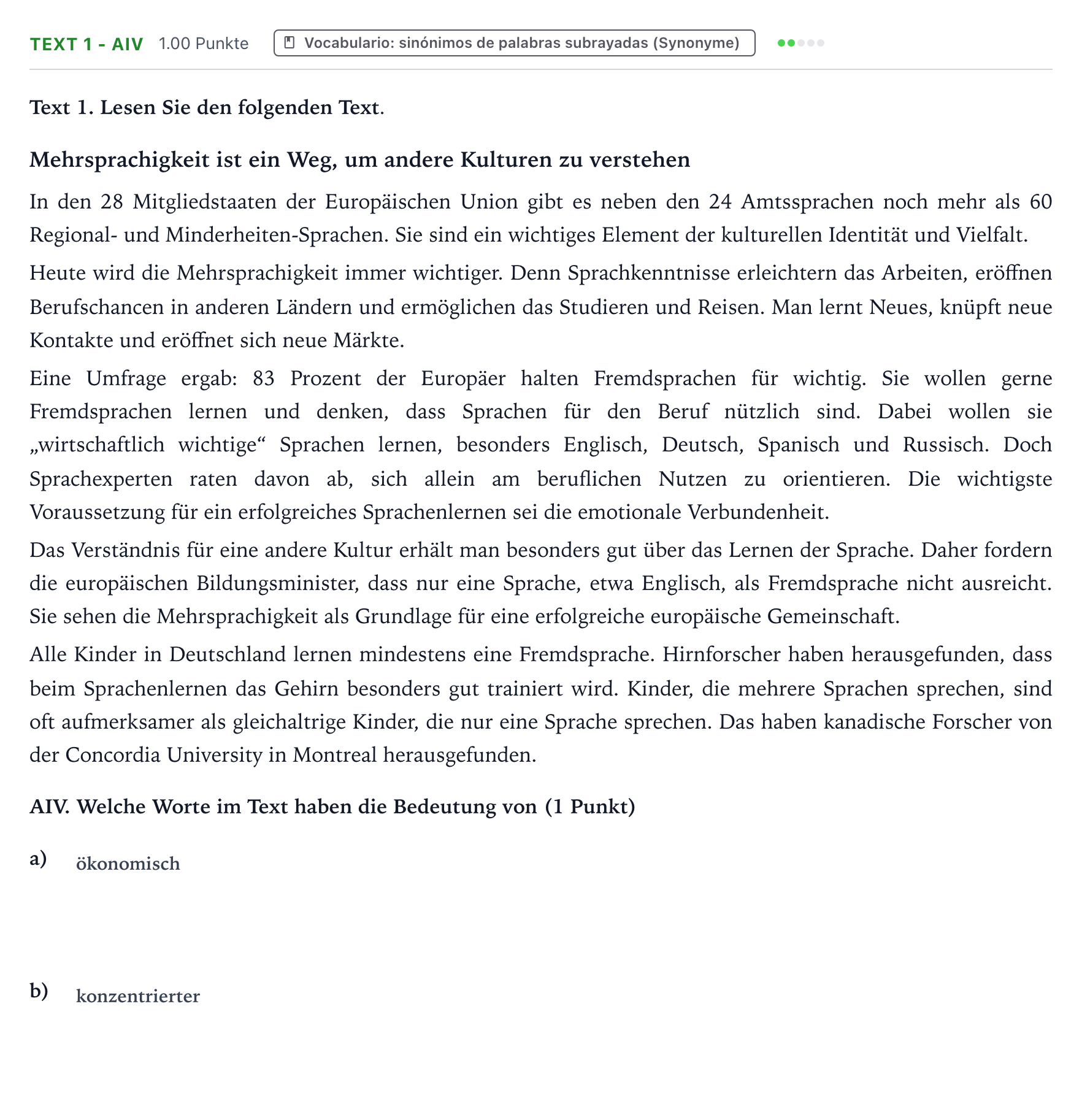 Enunciado: Ejercicio Text 1 - AIV · Alemán PAU Valencia Ordinaria 2023