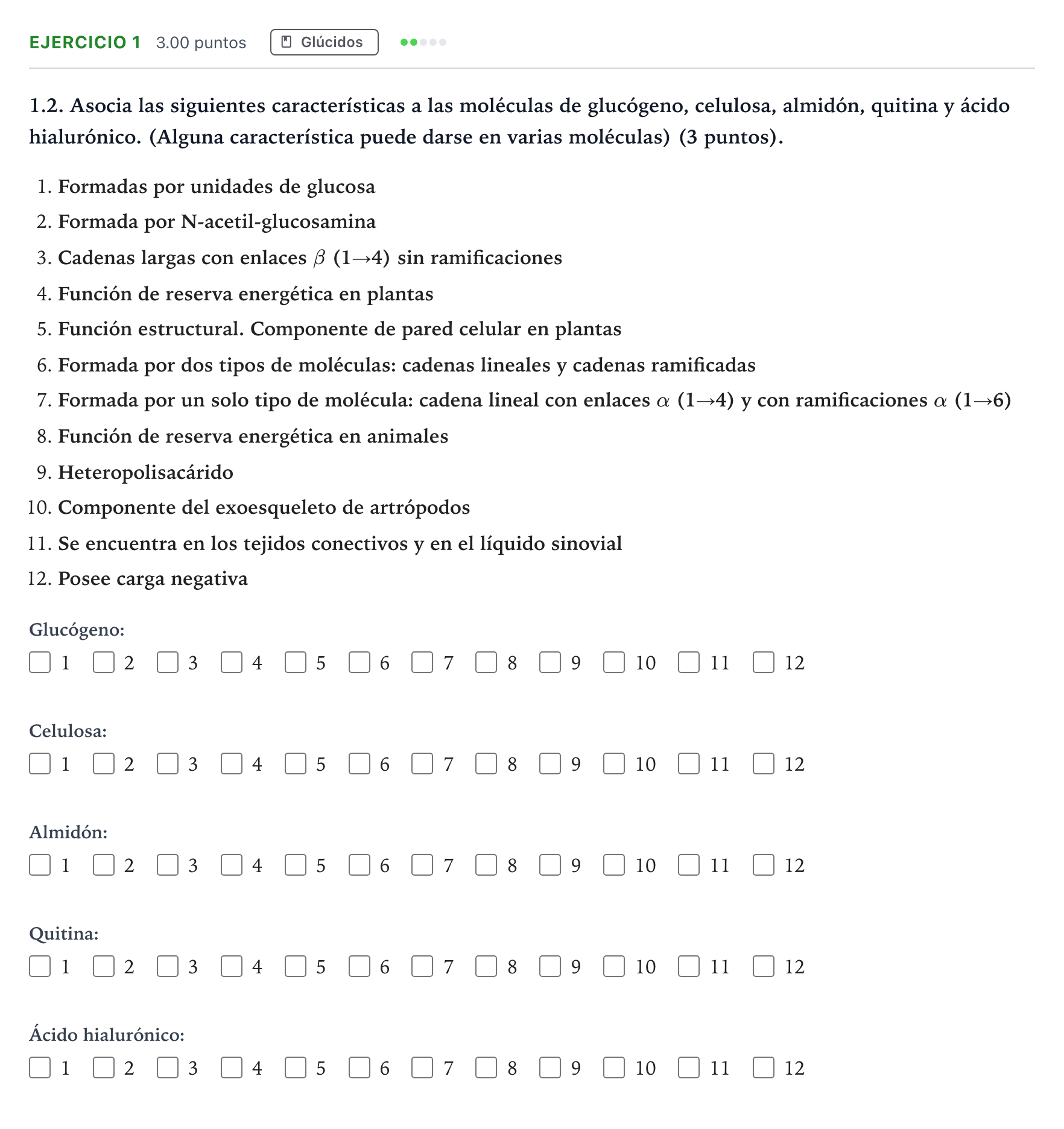 Enunciado: Ejercicio 1 - Glúcidos · Biología PAU Valencia Extraordinaria 2023