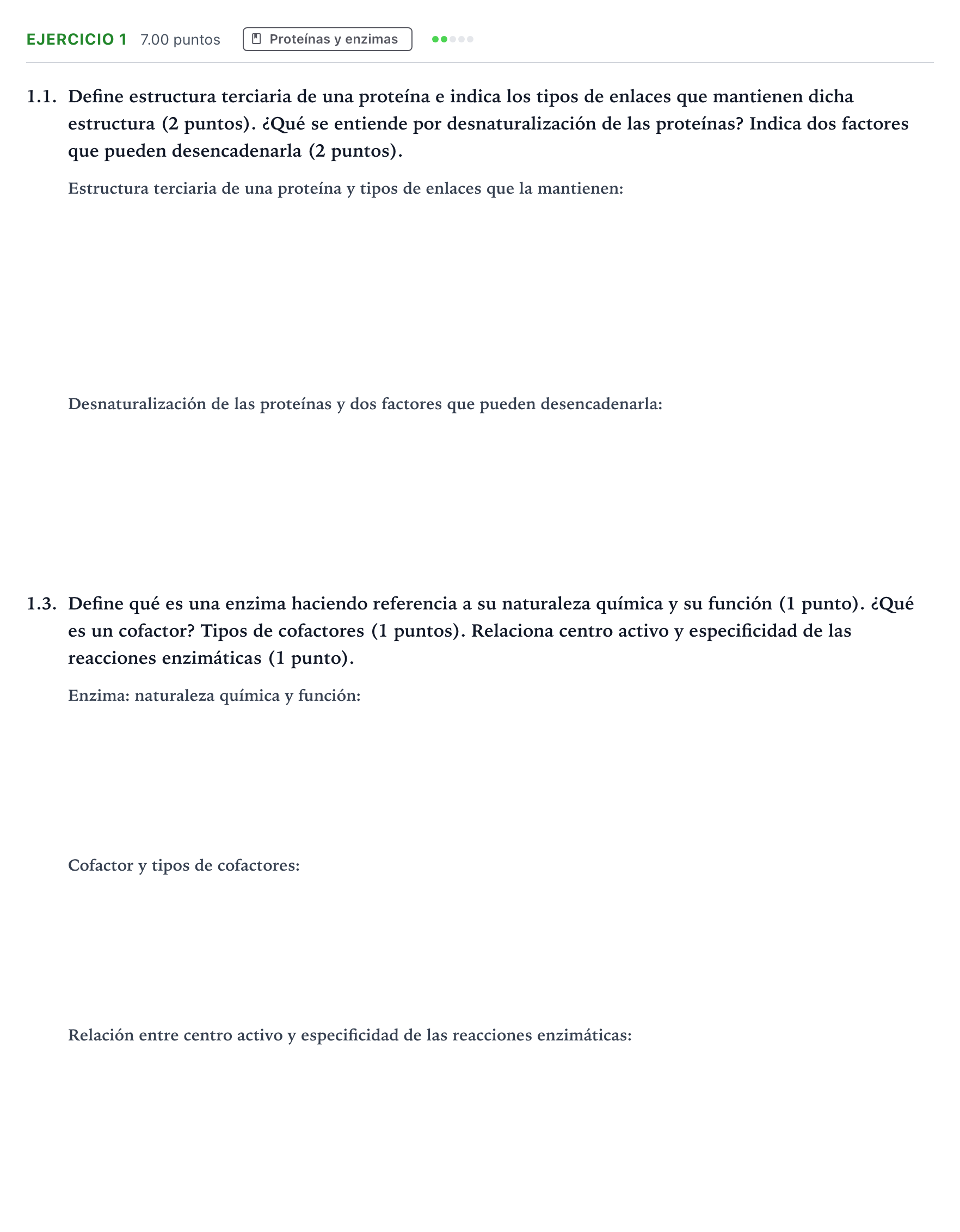 Enunciado: Ejercicio 1 - Proteínas y enzimas · Biología PAU Valencia Extraordinaria 2023