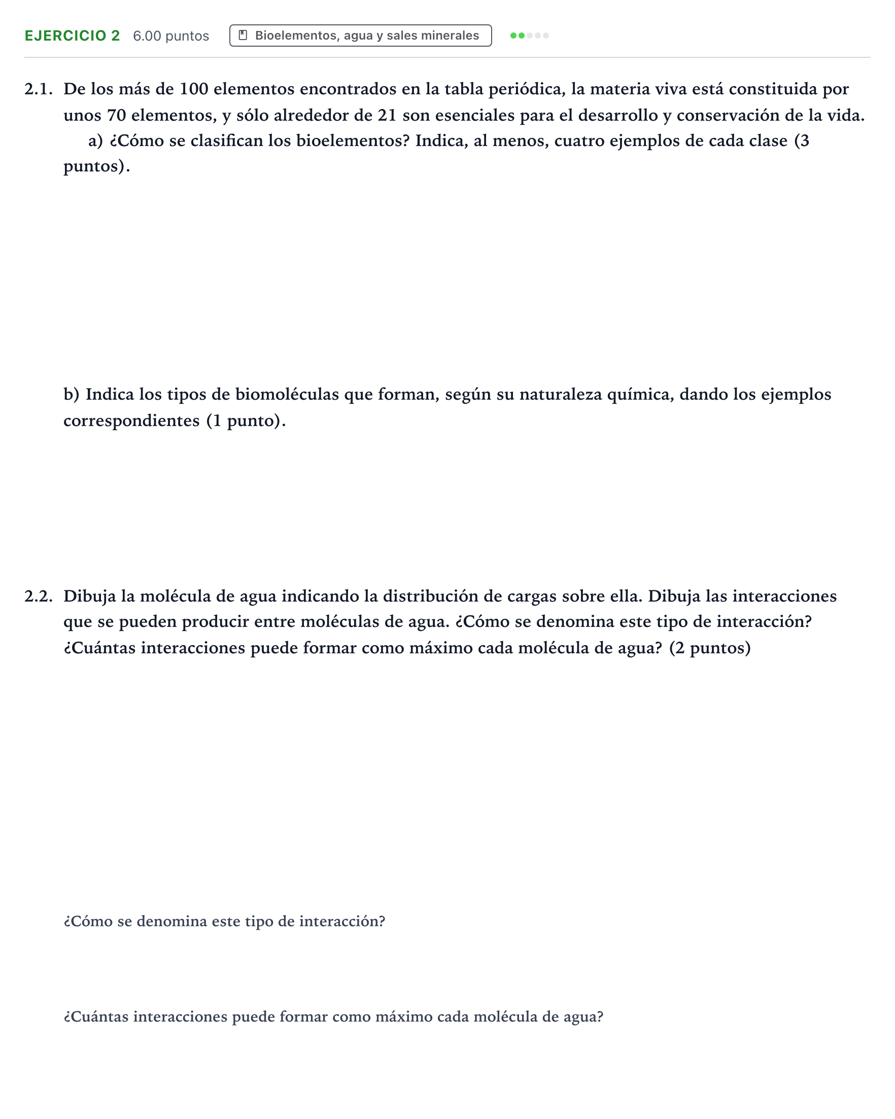Enunciado: Ejercicio 2 - Bioelementos, agua y sales minerales · Biología PAU Valencia Extraordinaria 2023