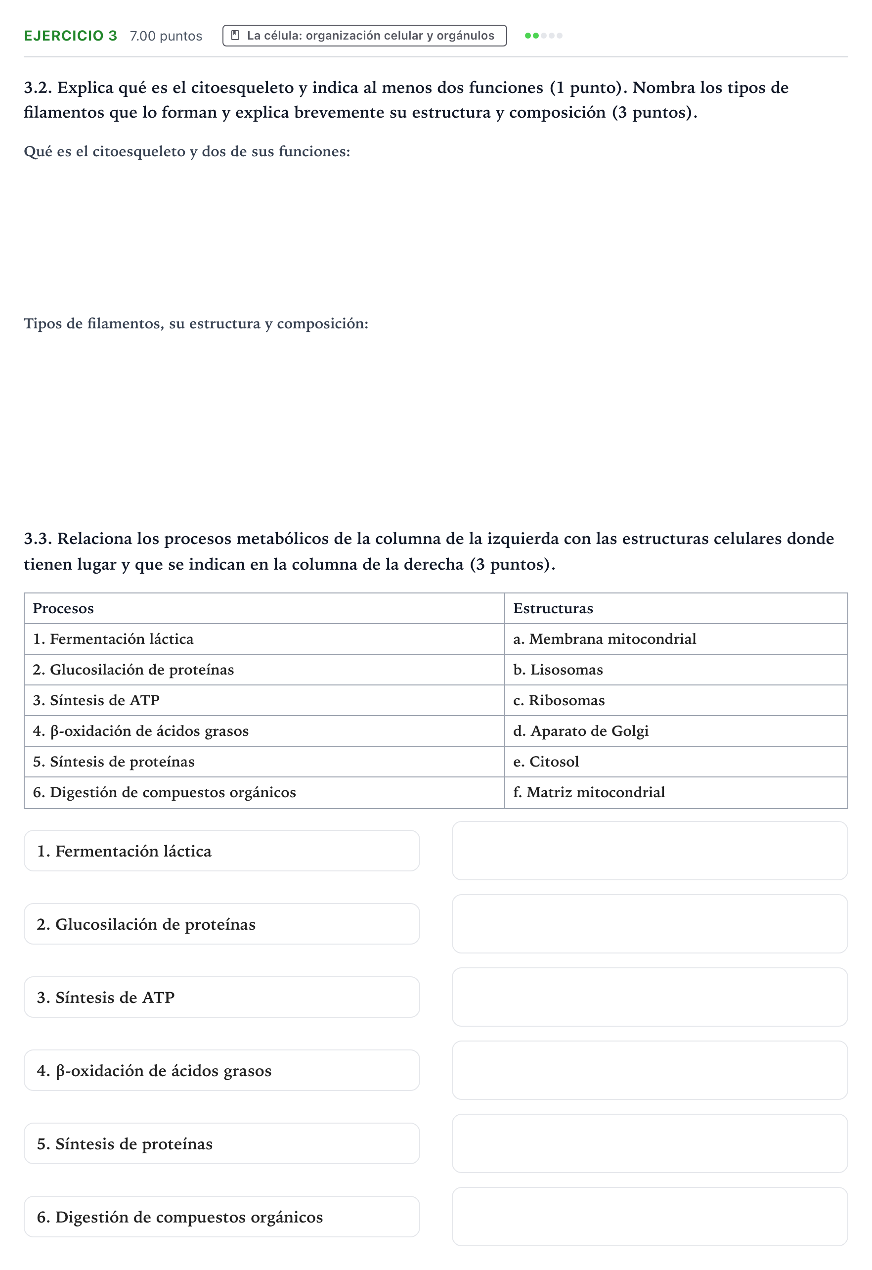 Enunciado: Ejercicio 3 - La célula: organización celular y orgánulos · Biología PAU Valencia Extraordinaria 2023