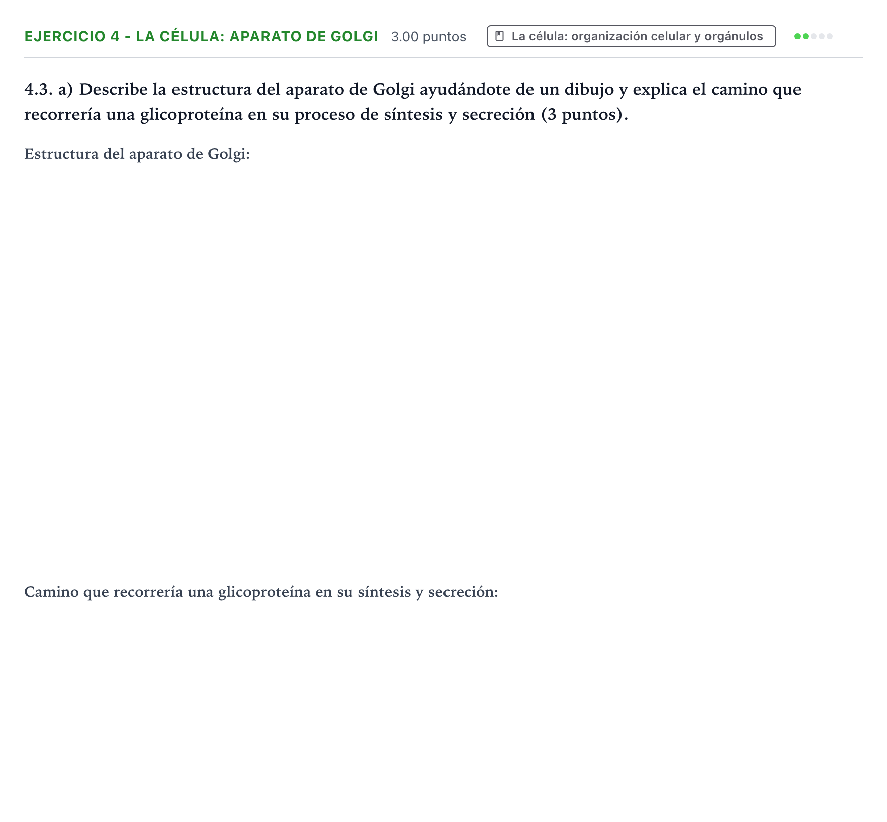 Enunciado: Ejercicio 4 - La célula: aparato de Golgi · Biología PAU Valencia Extraordinaria 2023