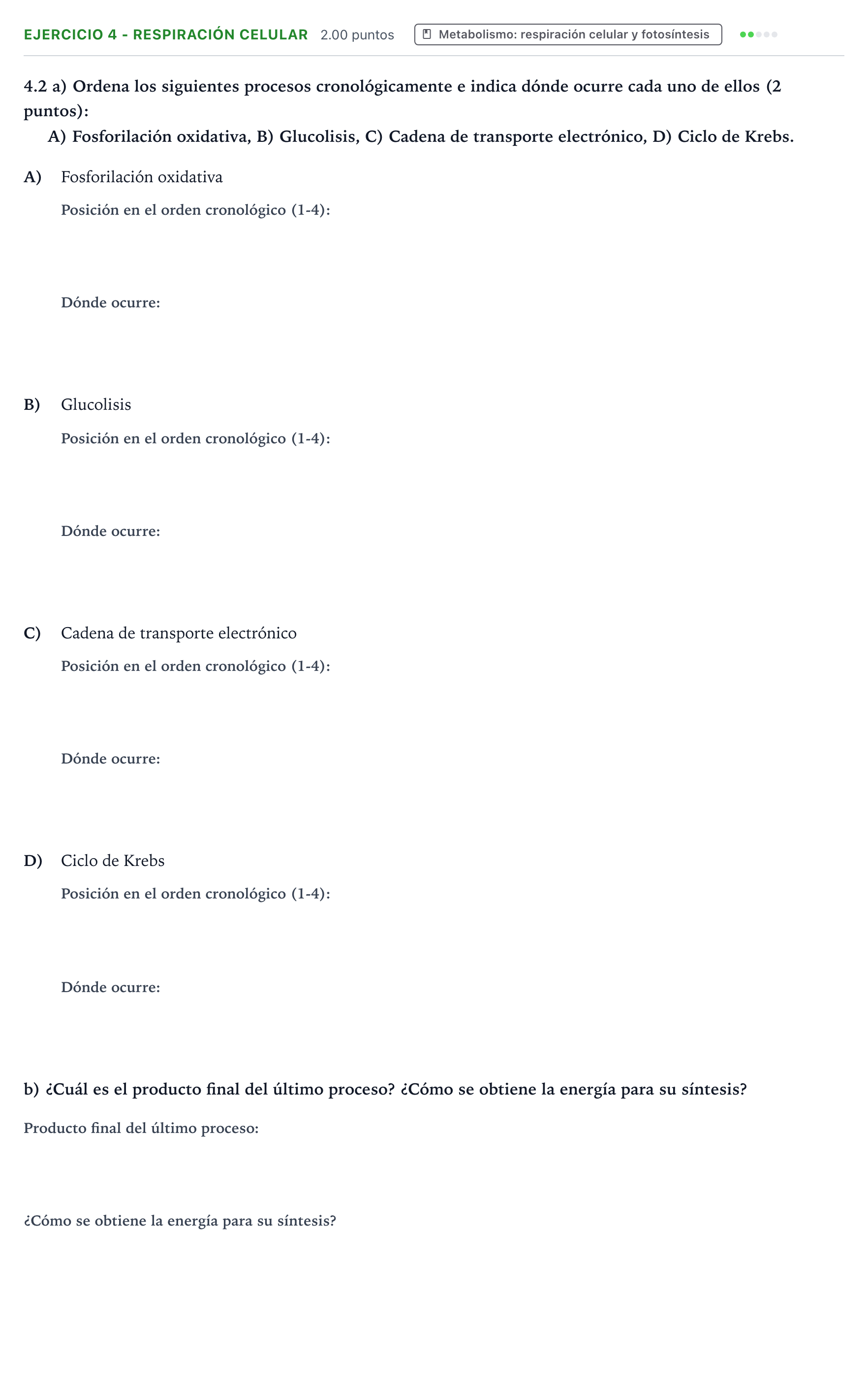 Enunciado: Ejercicio 4 - Respiración celular · Biología PAU Valencia Extraordinaria 2023