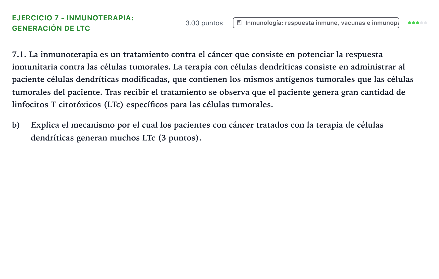 Enunciado: Ejercicio 7 - Inmunoterapia: generación de LTc · Biología PAU Valencia Extraordinaria 2023