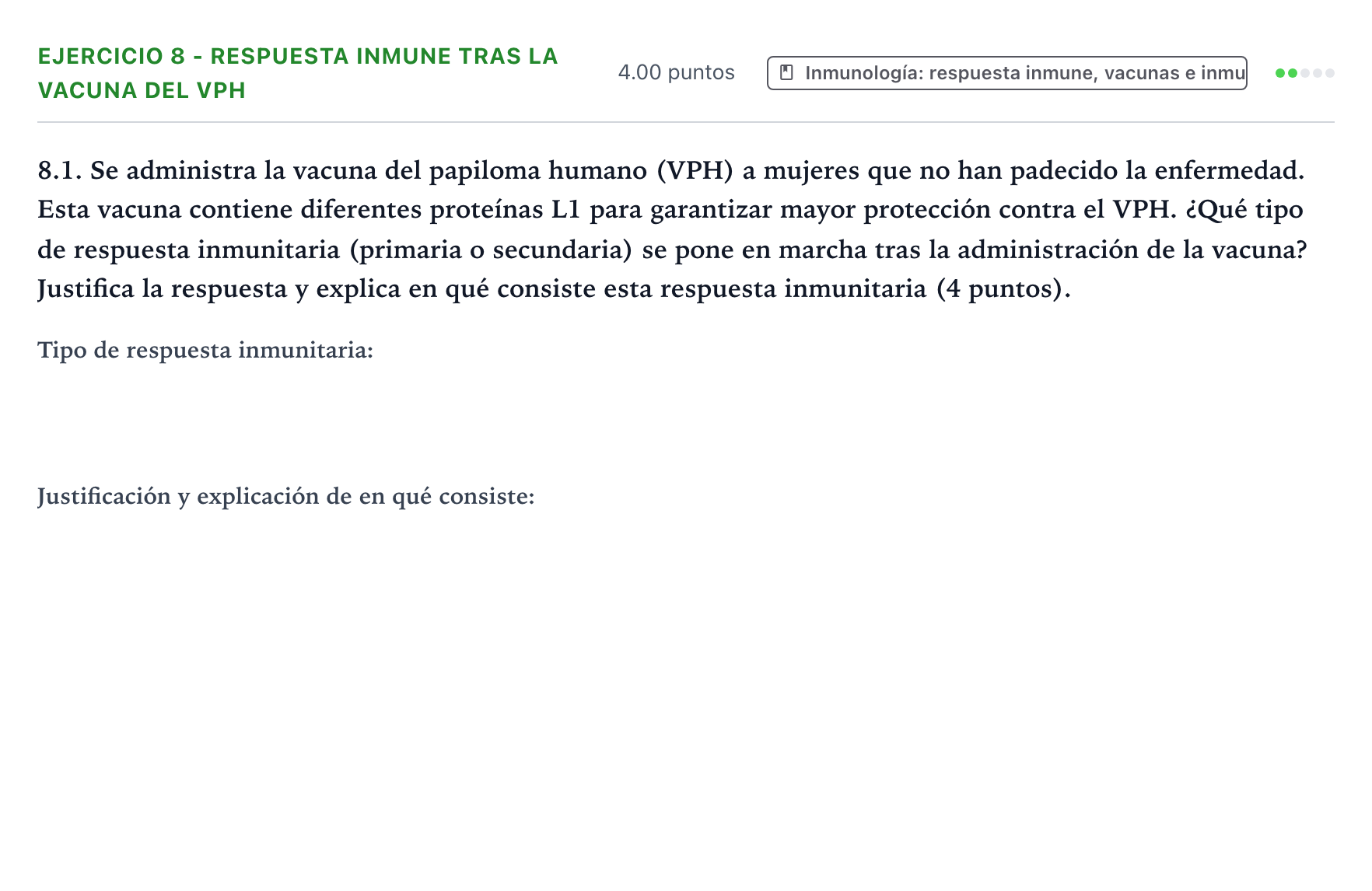 Enunciado: Ejercicio 8 - Respuesta inmune tras la vacuna del VPH · Biología PAU Valencia Extraordinaria 2023