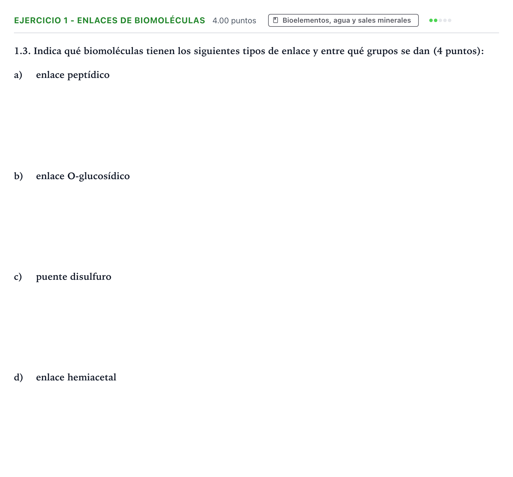 Enunciado: Ejercicio 1 - Enlaces de biomoléculas · Biología PAU Valencia Ordinaria 2023