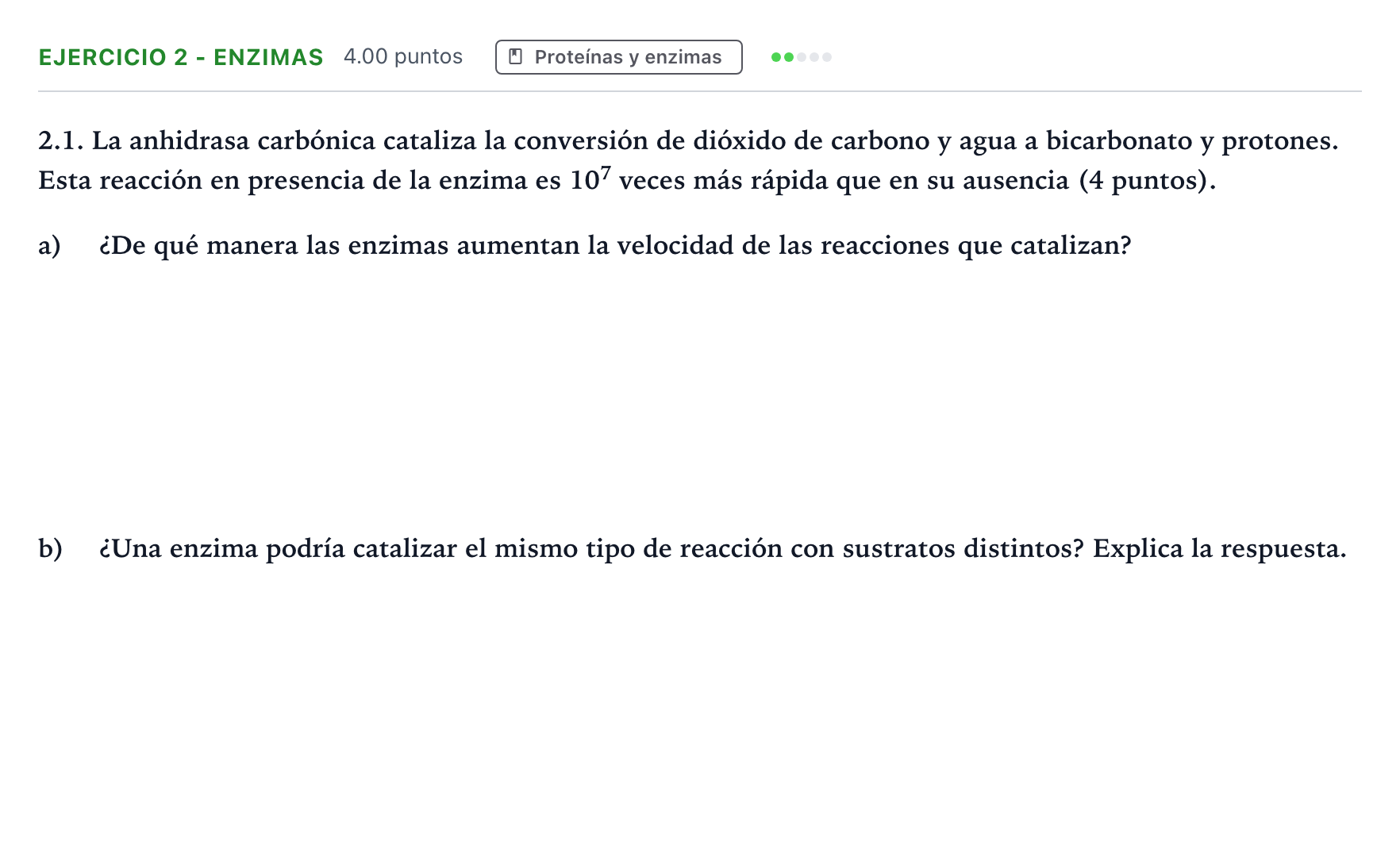 Enunciado: Ejercicio 2 - Enzimas · Biología PAU Valencia Ordinaria 2023
