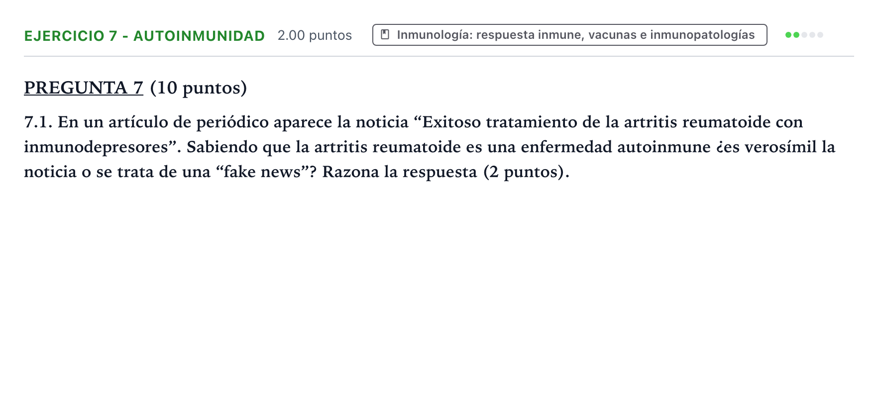 Enunciado: Ejercicio 7 - Autoinmunidad · Biología PAU Valencia Ordinaria 2023
