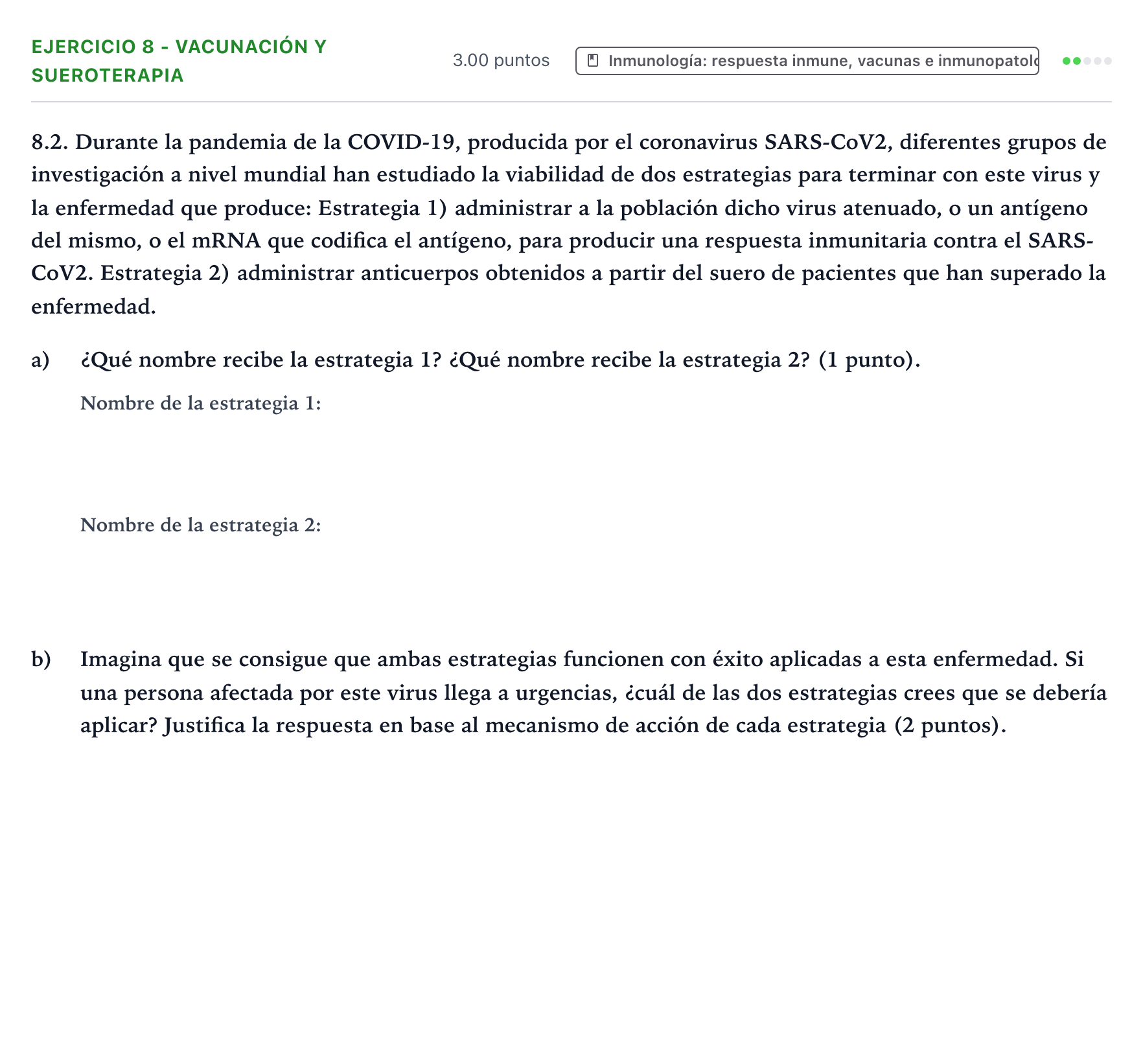 Enunciado: Ejercicio 8 - Vacunación y sueroterapia · Biología PAU Valencia Ordinaria 2023
