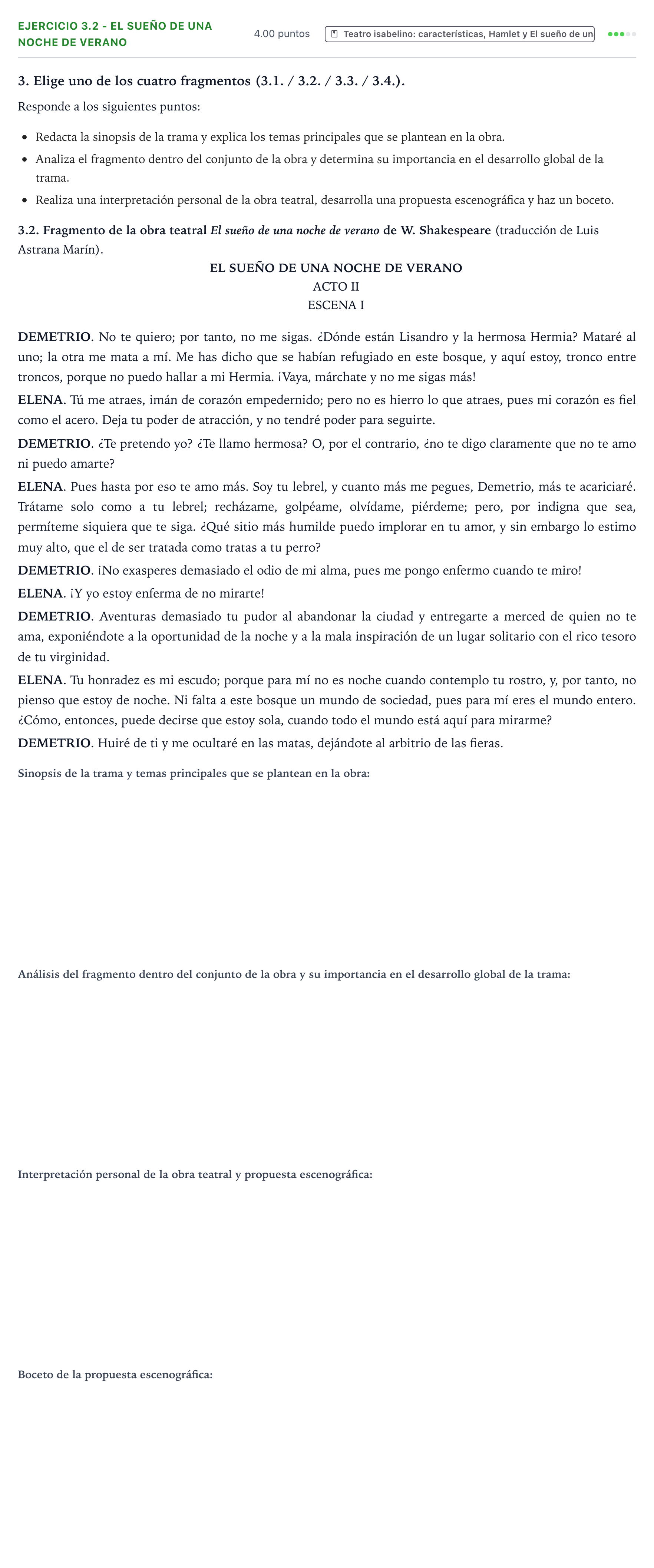 Enunciado: Ejercicio 3.2 - El sueño de una noche de verano · Artes Escénicas PAU Valencia Ordinaria 2023