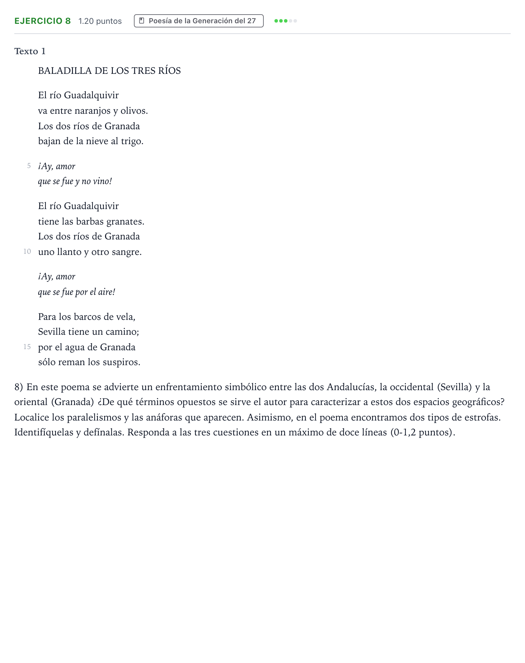 Enunciado: Problema 8 · Lengua Castellana y Literatura II PAU Valencia Extraordinaria 2023
