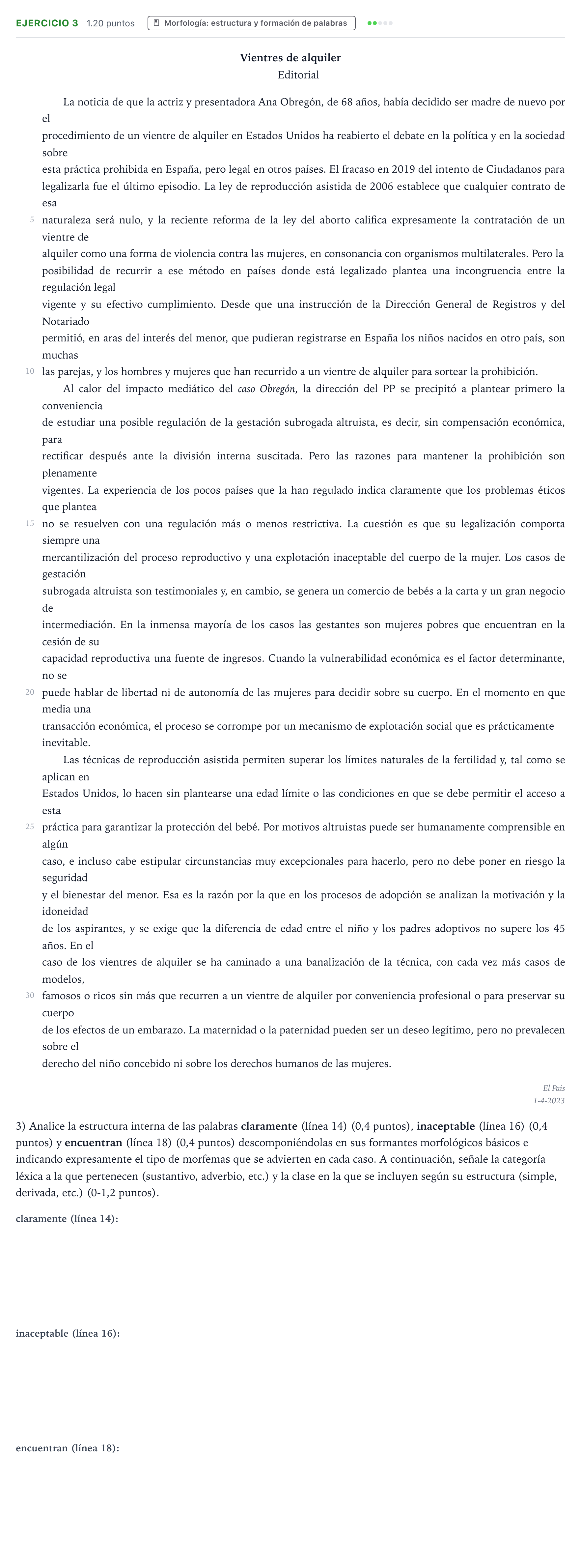 Enunciado: Problema 3 · Lengua Castellana y Literatura II PAU Valencia Ordinaria 2023