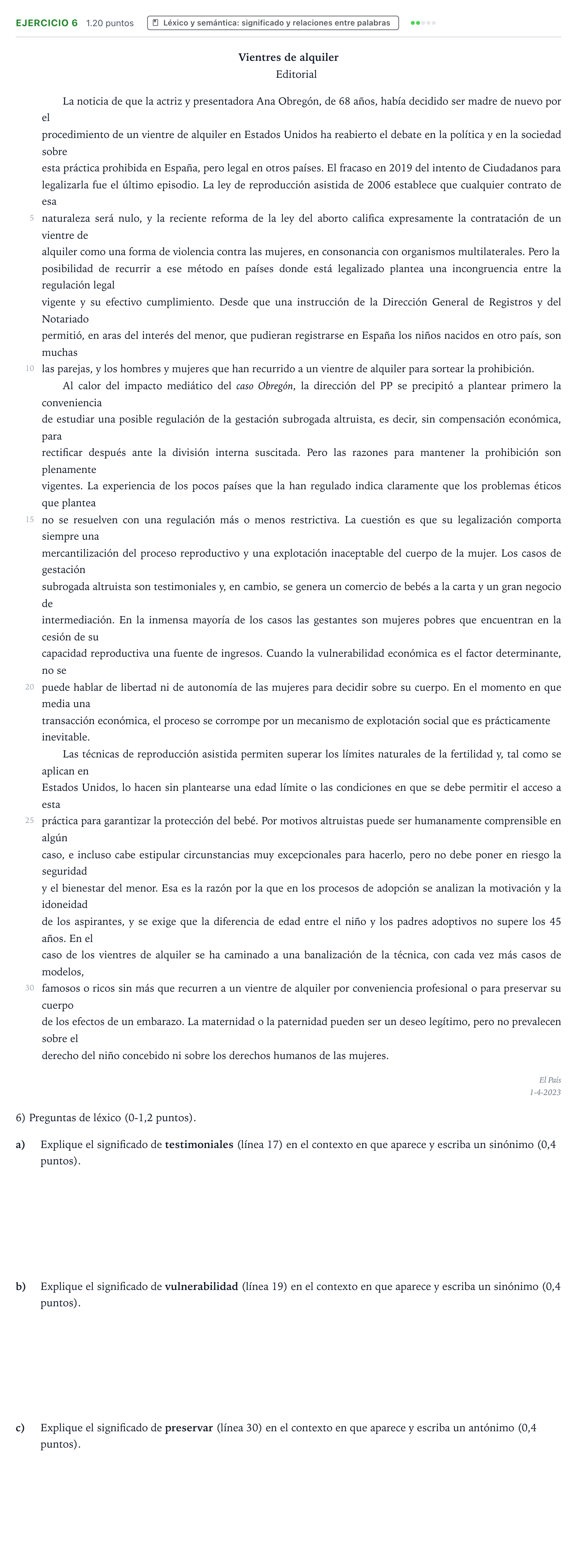 Enunciado: Problema 6 · Lengua Castellana y Literatura II PAU Valencia Ordinaria 2023