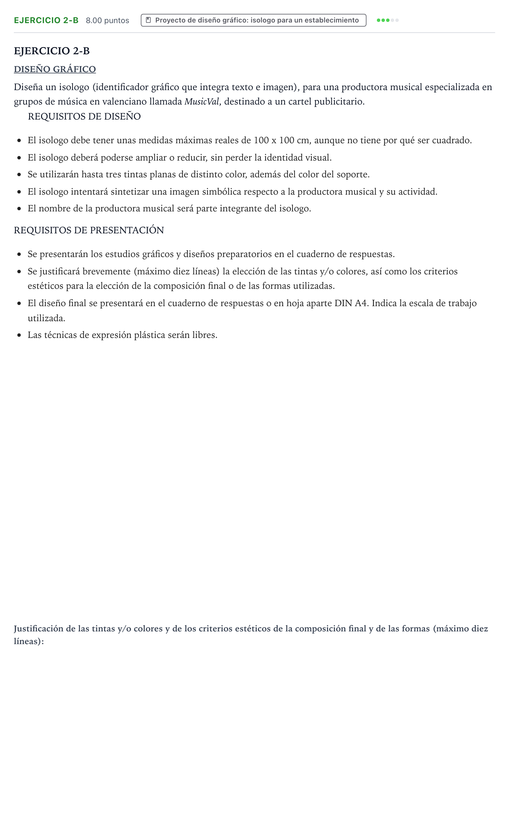 Enunciado: Ejercicio 2-B · Diseño PAU Valencia Extraordinaria 2023