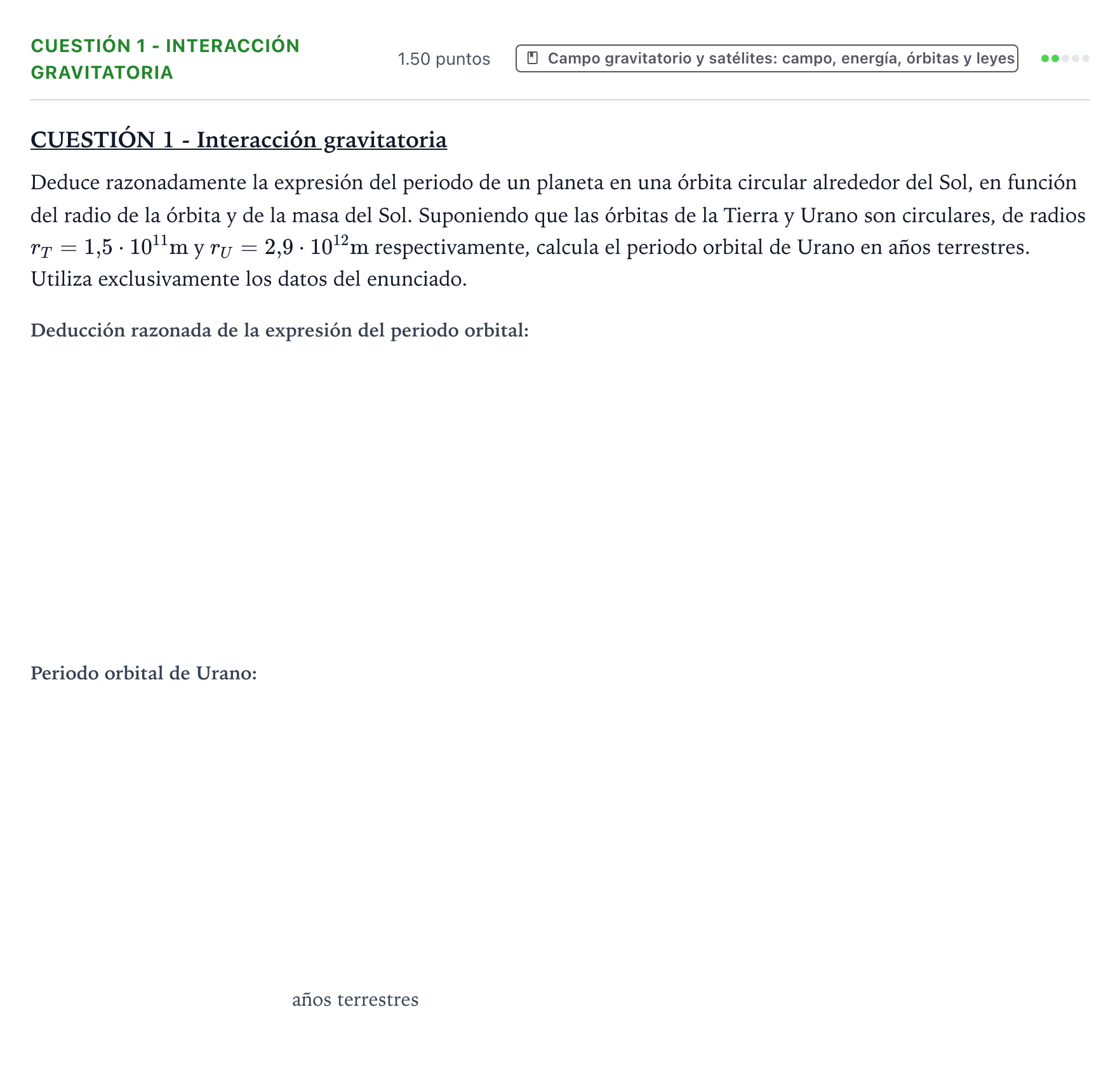 Enunciado: Cuestión 1 - Interacción gravitatoria · Física PAU Valencia Ordinaria 2023