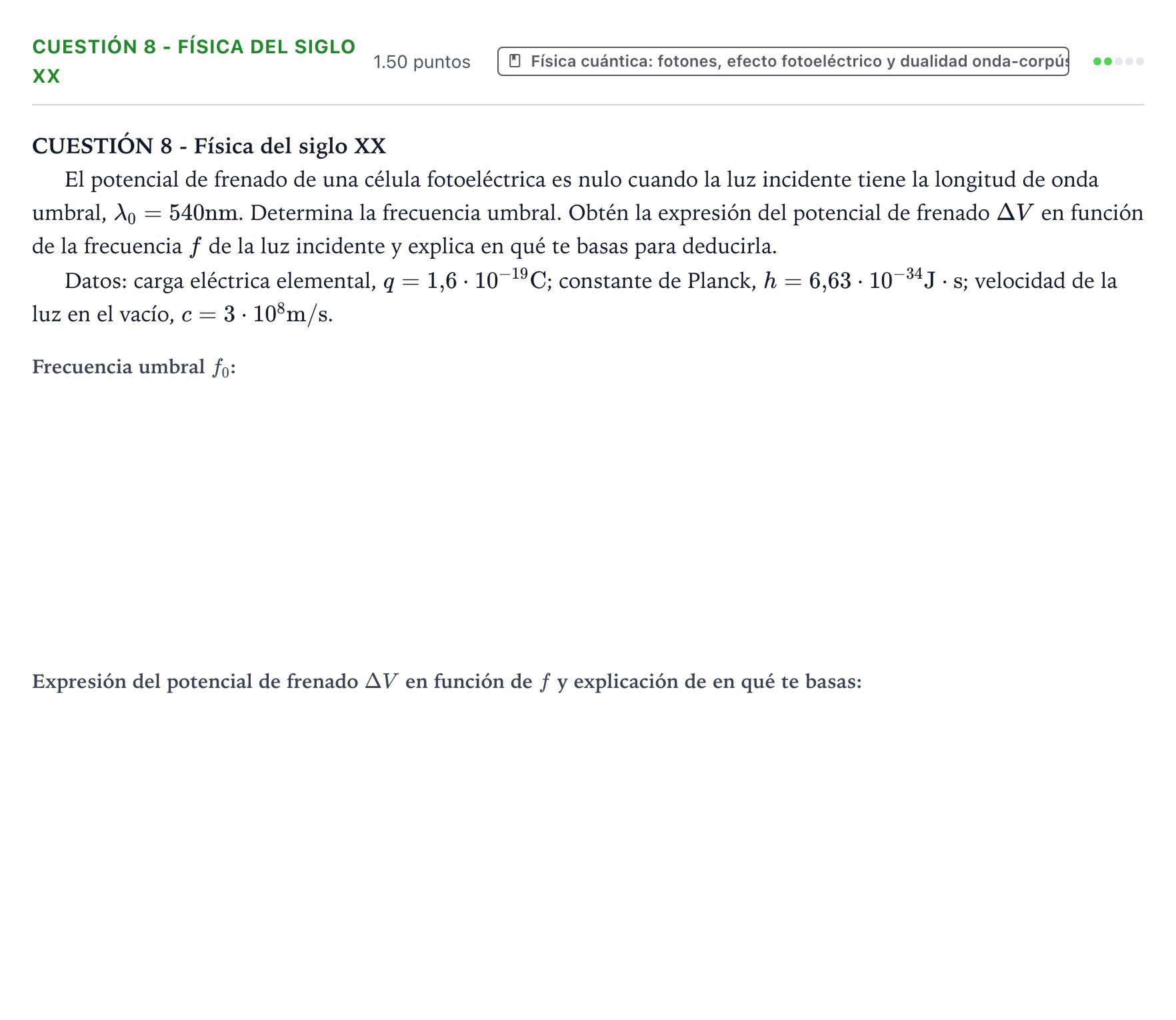 Enunciado: Cuestión 8 - Física del siglo XX · Física PAU Valencia Ordinaria 2023