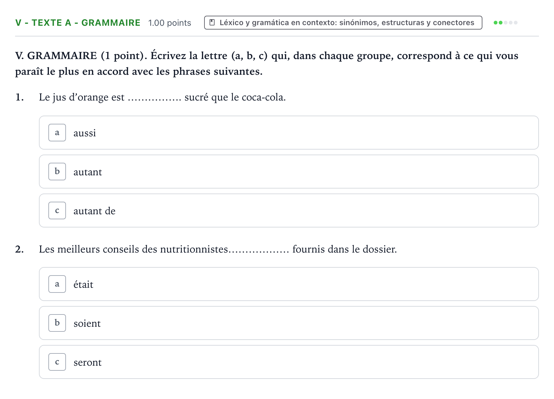Enunciado: Ejercicio V - Texte A - Grammaire · Francés PAU Valencia Extraordinaria 2023