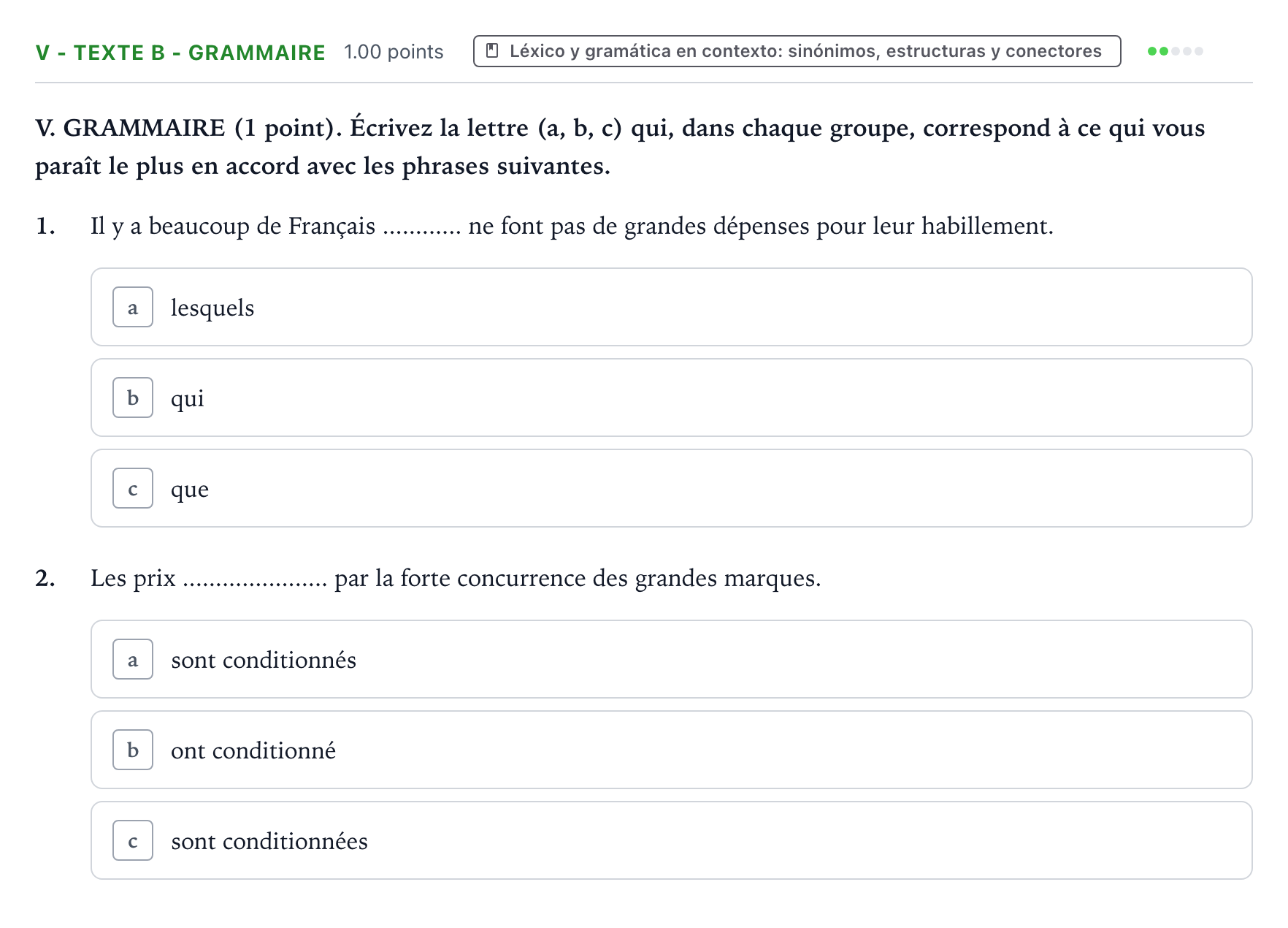 Enunciado: Ejercicio V - Texte B - Grammaire · Francés PAU Valencia Extraordinaria 2023