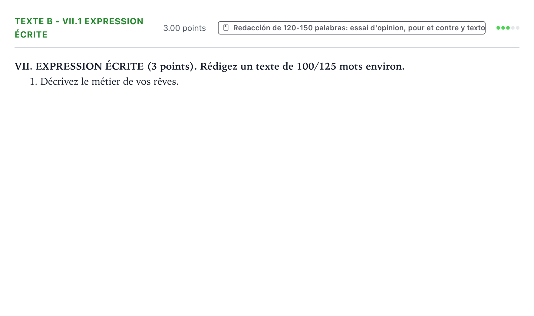 Enunciado: Ejercicio Texte B - VII.1 Expression écrite · Francés PAU Valencia Ordinaria 2023