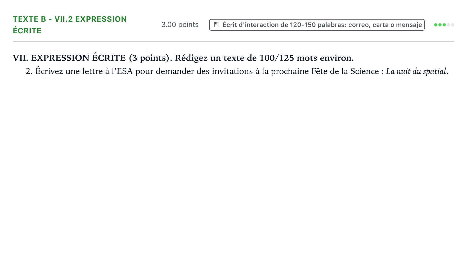 Enunciado: Ejercicio Texte B - VII.2 Expression écrite · Francés PAU Valencia Ordinaria 2023