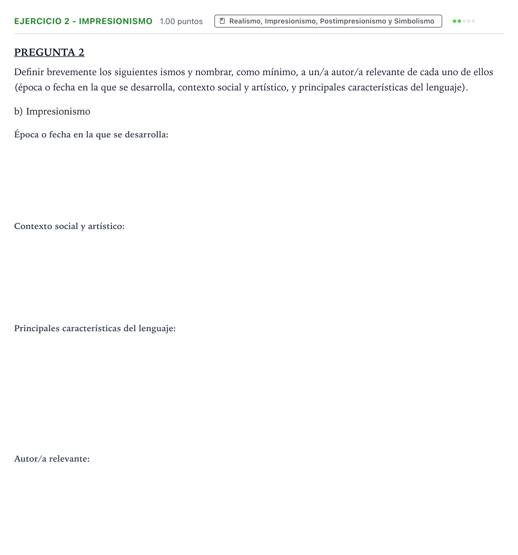 Enunciado: Ejercicio 2 - Impresionismo · Fundamentos Artísticos PAU Valencia Extraordinaria 2023