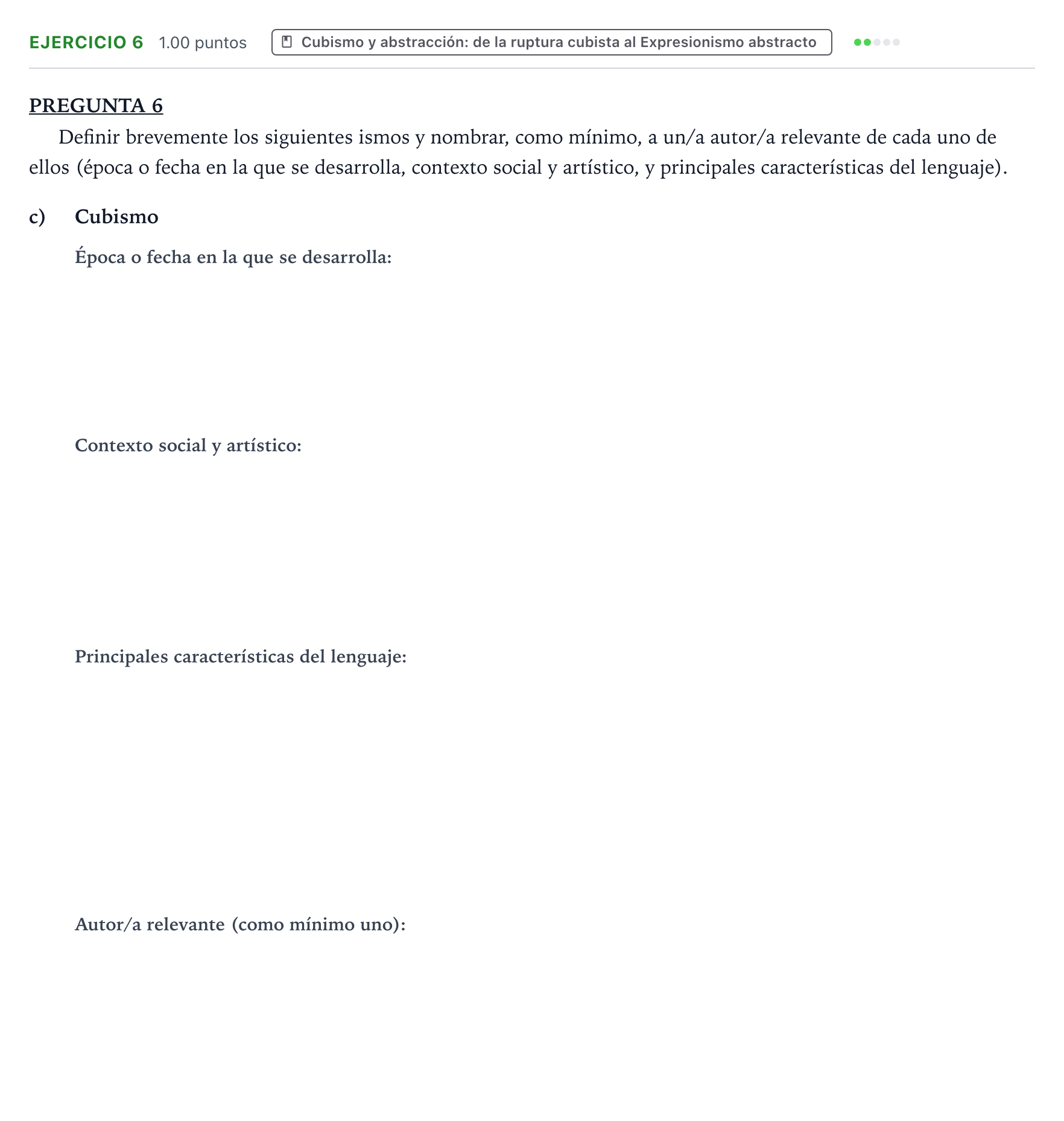 Enunciado: Ejercicio 6 - Cubismo · Fundamentos Artísticos PAU Valencia Extraordinaria 2023