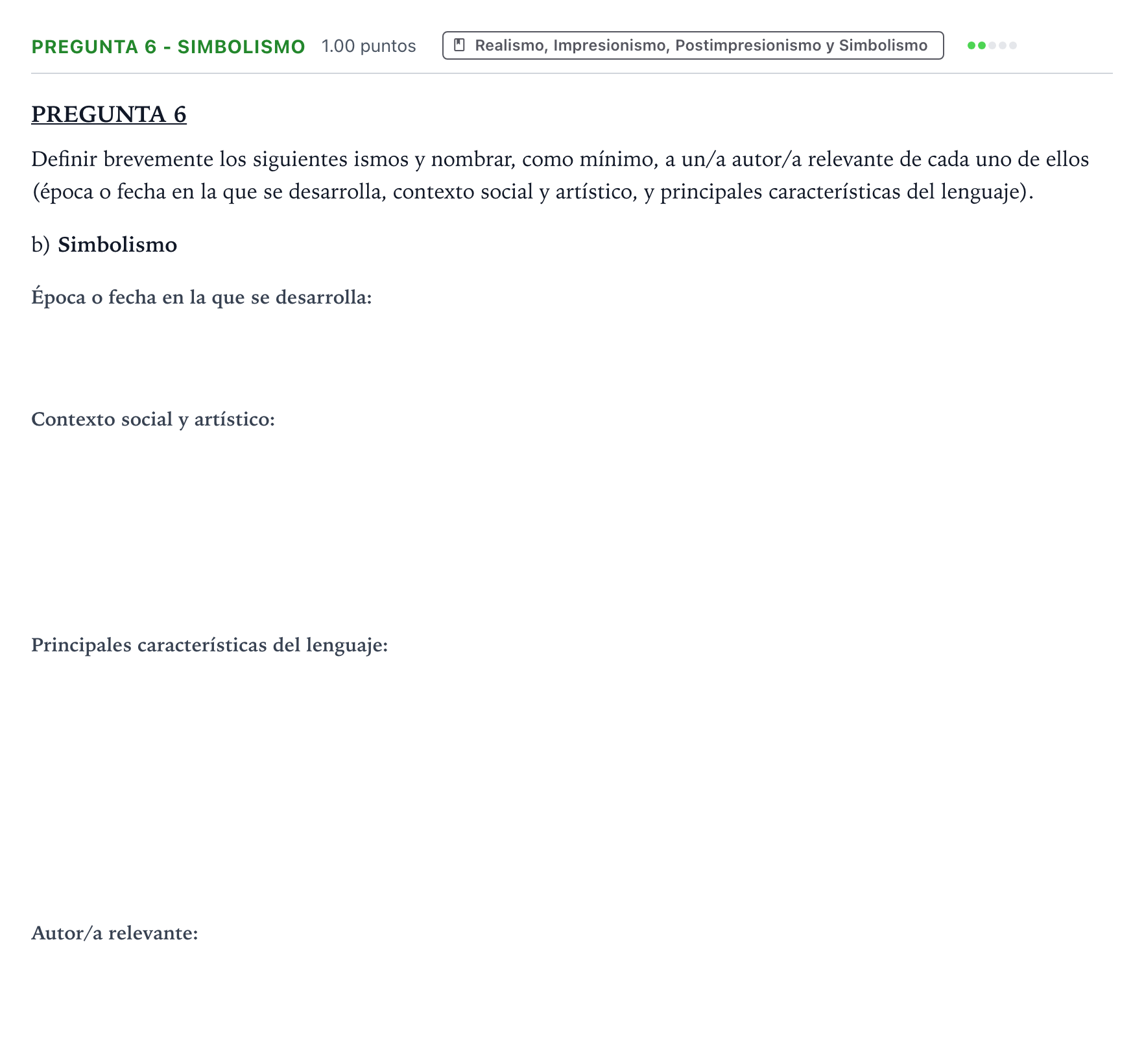 Enunciado: Pregunta 6 - Simbolismo · Fundamentos Artísticos PAU Valencia Ordinaria 2023