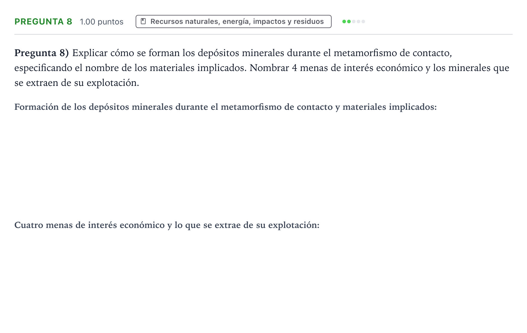 Enunciado: Pregunta 8 · Geología y Ciencias Ambientales PAU Valencia Extraordinaria 2023