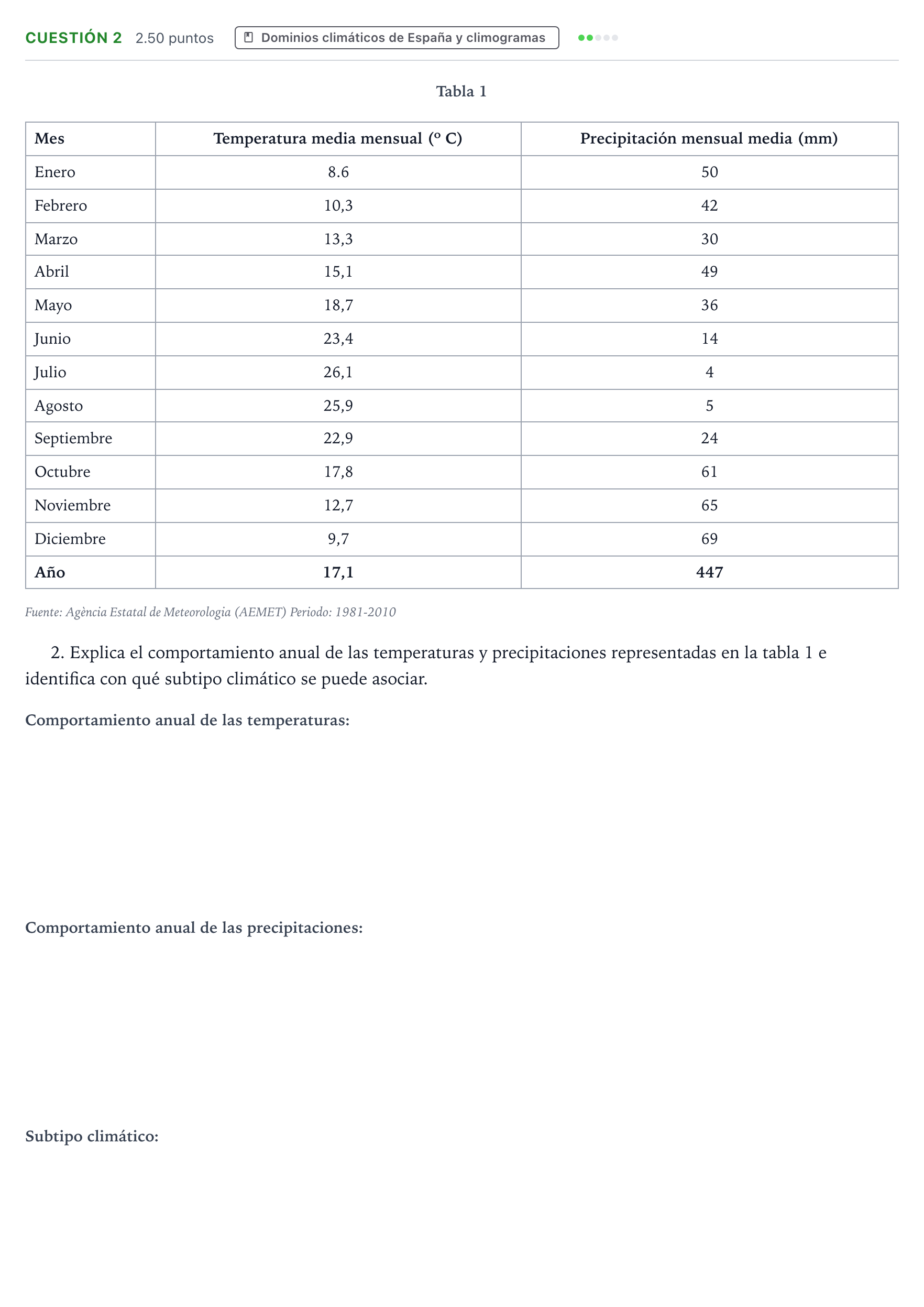 Enunciado: Cuestión 2 · Geografía PAU Valencia Extraordinaria 2023