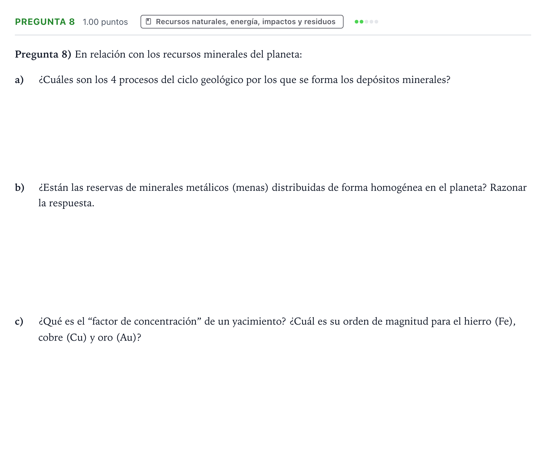 Enunciado: Pregunta 8 · Geología y Ciencias Ambientales PAU Valencia Ordinaria 2023