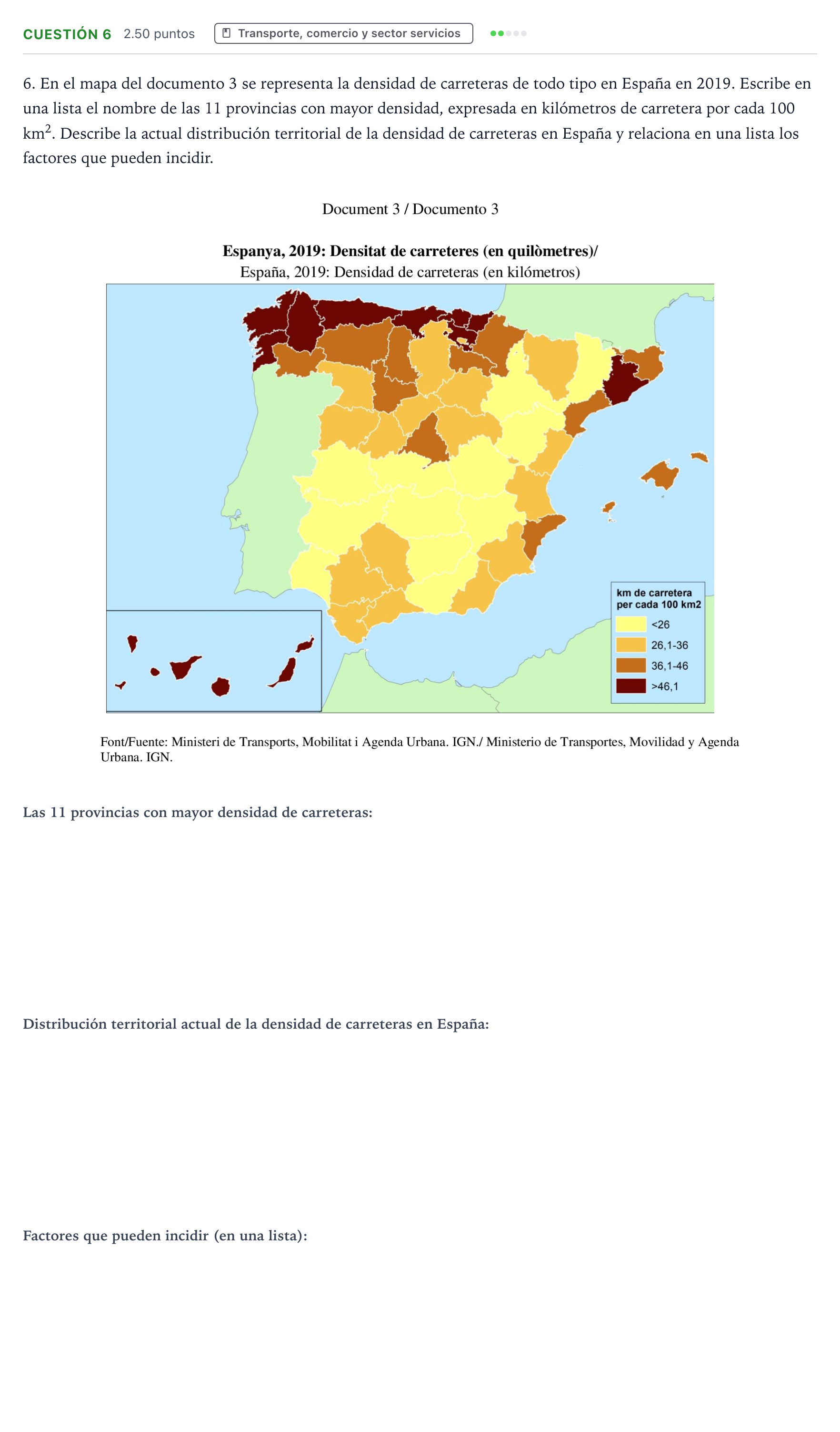 Enunciado: Cuestión 6 · Geografía PAU Valencia Ordinaria 2023