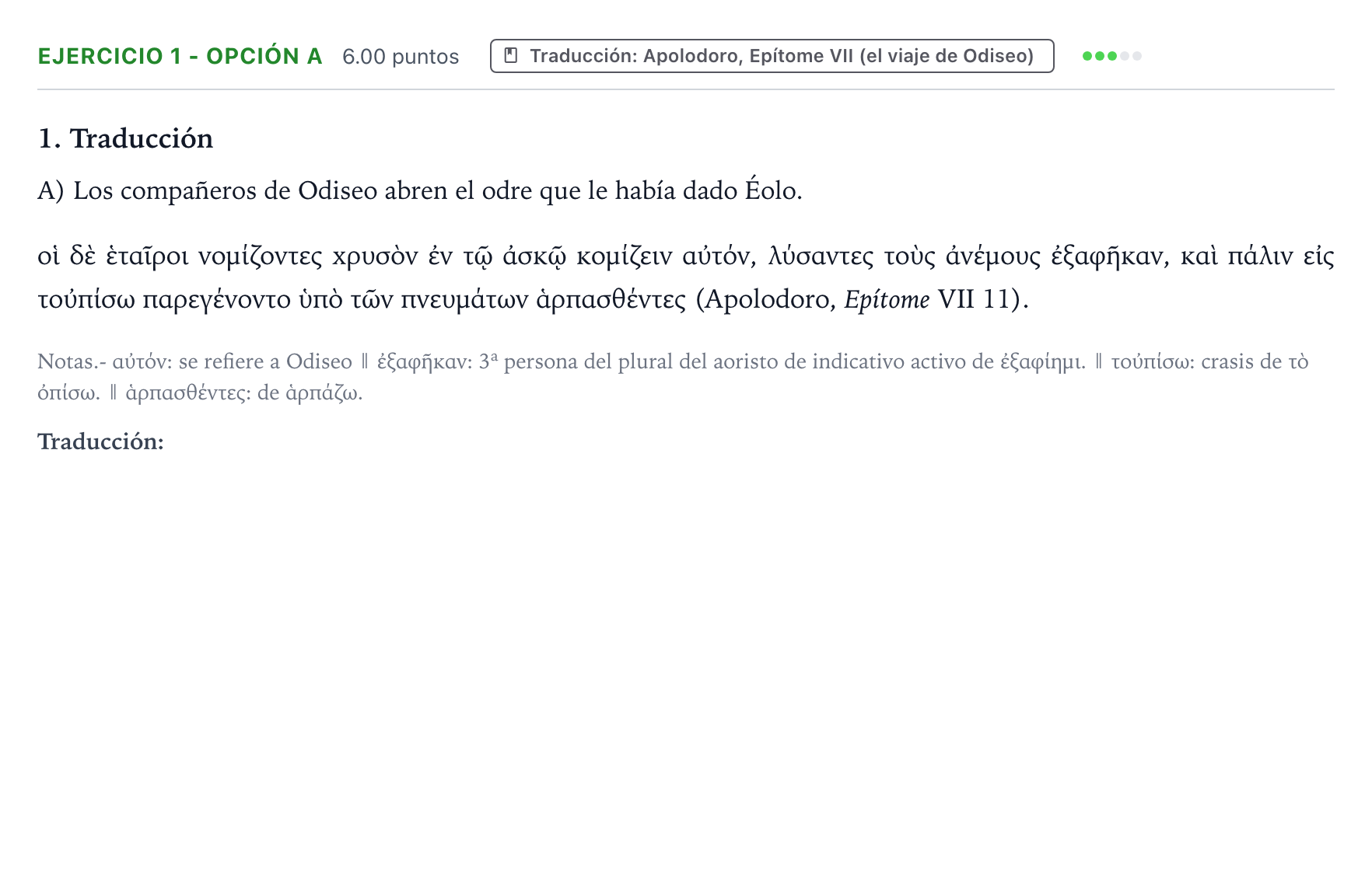 Enunciado: Ejercicio 1 - Opción A · Griego II PAU Valencia Extraordinaria 2023
