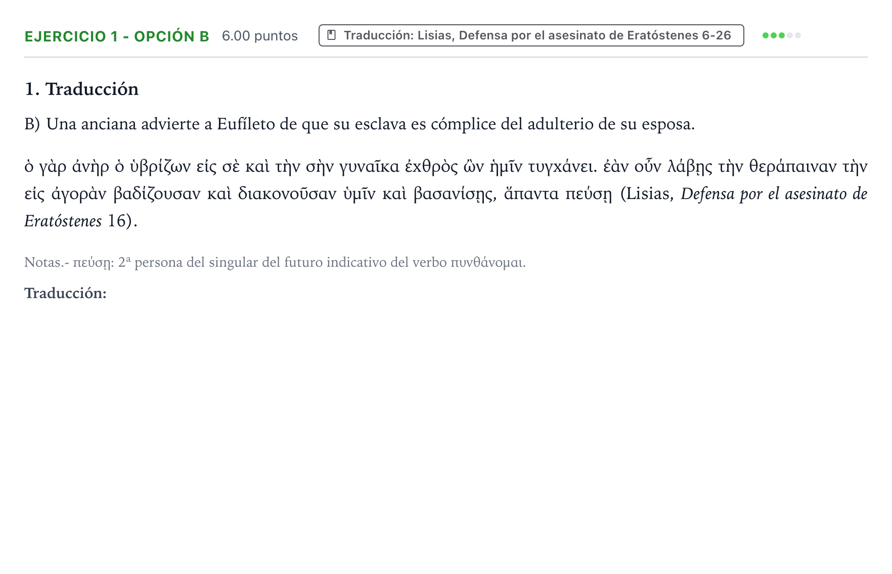 Enunciado: Ejercicio 1 - Opción B · Griego II PAU Valencia Extraordinaria 2023