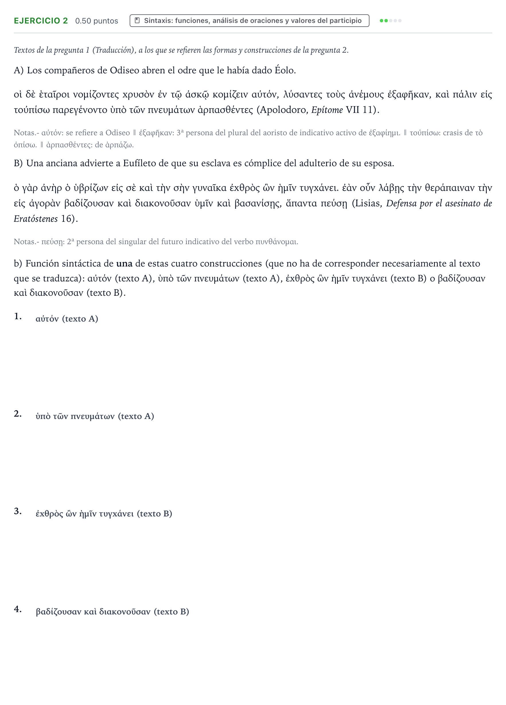 Enunciado: Ejercicio 2 - Sintaxis · Griego II PAU Valencia Extraordinaria 2023