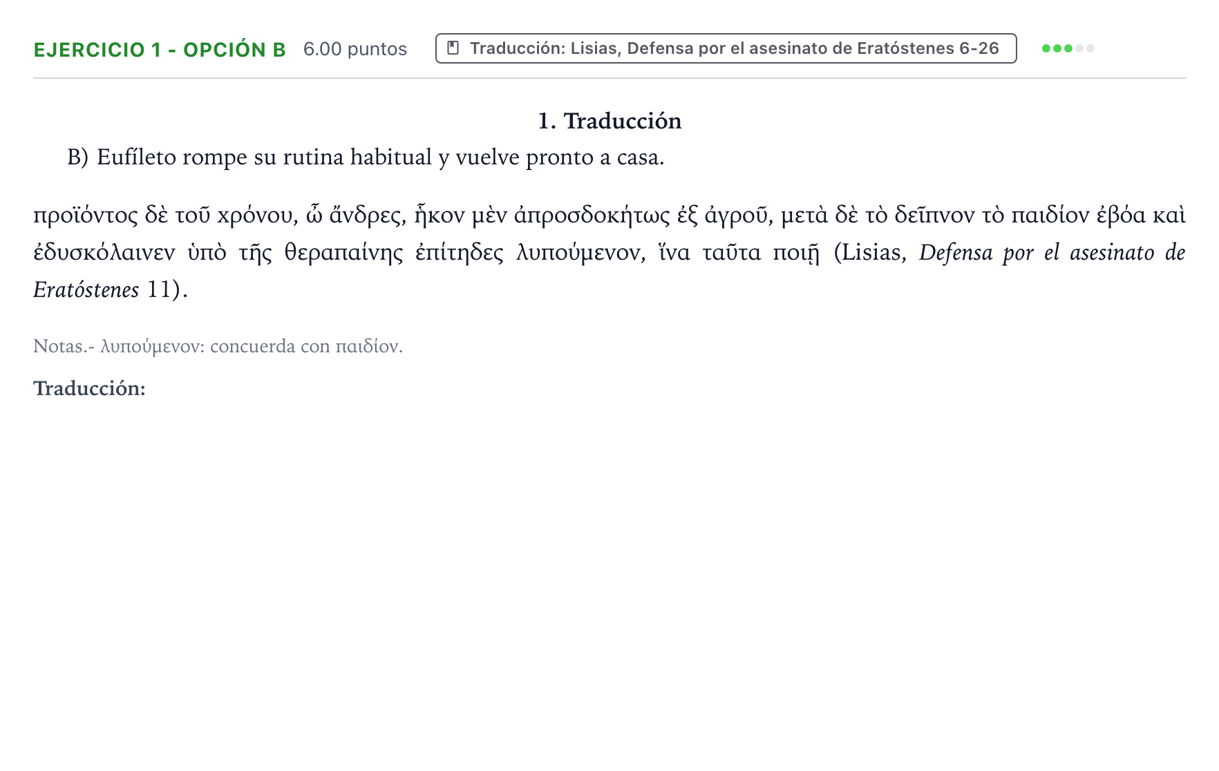 Enunciado: Ejercicio 1 - Opción B · Griego II PAU Valencia Ordinaria 2023