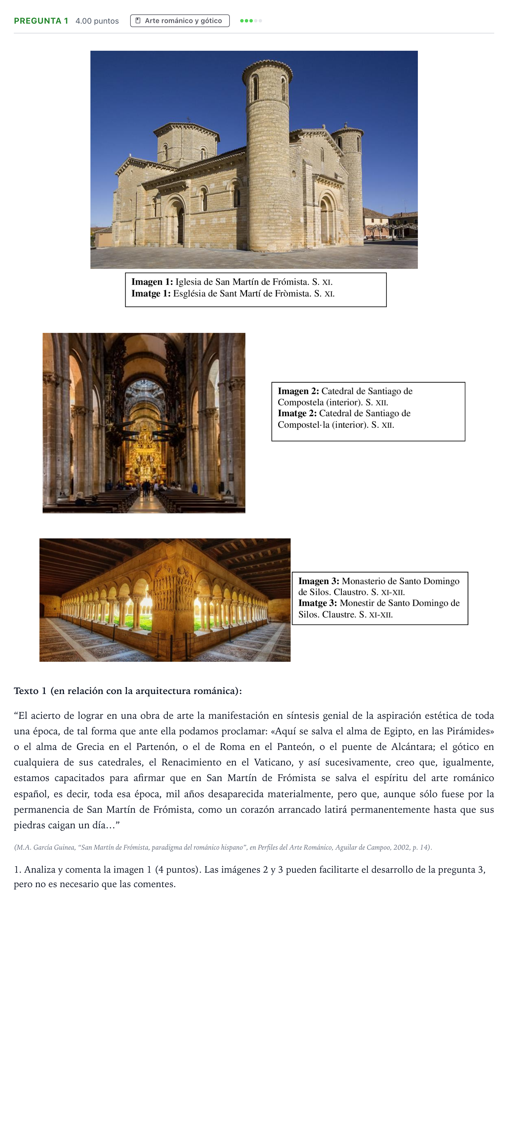 Enunciado: Pregunta 1 · Historia del Arte PAU Valencia Ordinaria 2023
