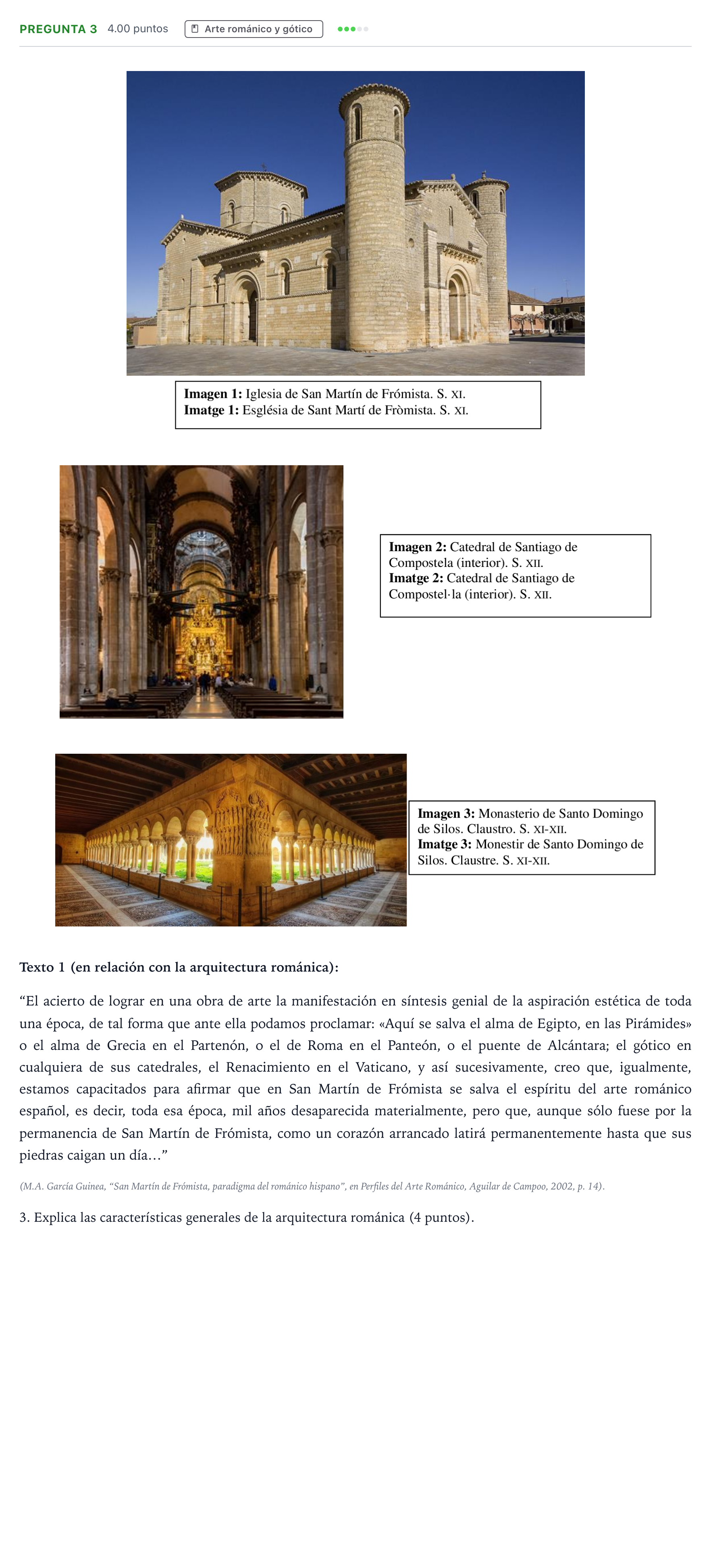 Enunciado: Pregunta 3 · Historia del Arte PAU Valencia Ordinaria 2023
