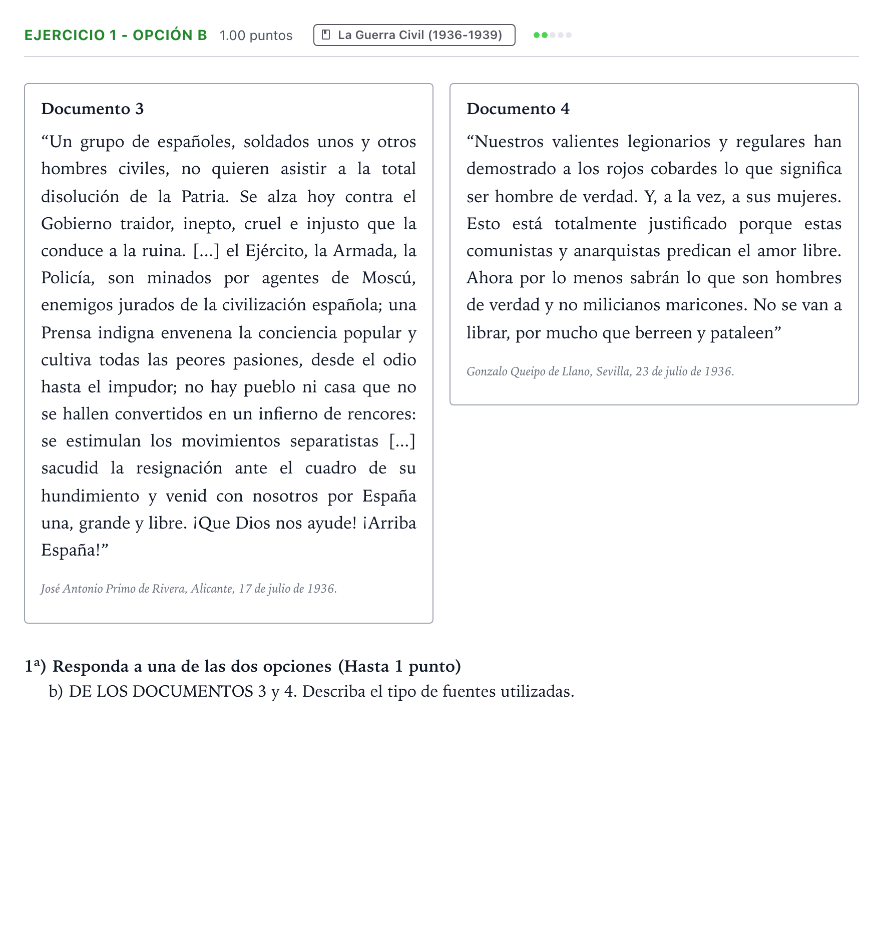 Enunciado: Ejercicio 1 - Opción b · Historia de España PAU Valencia Ordinaria 2023