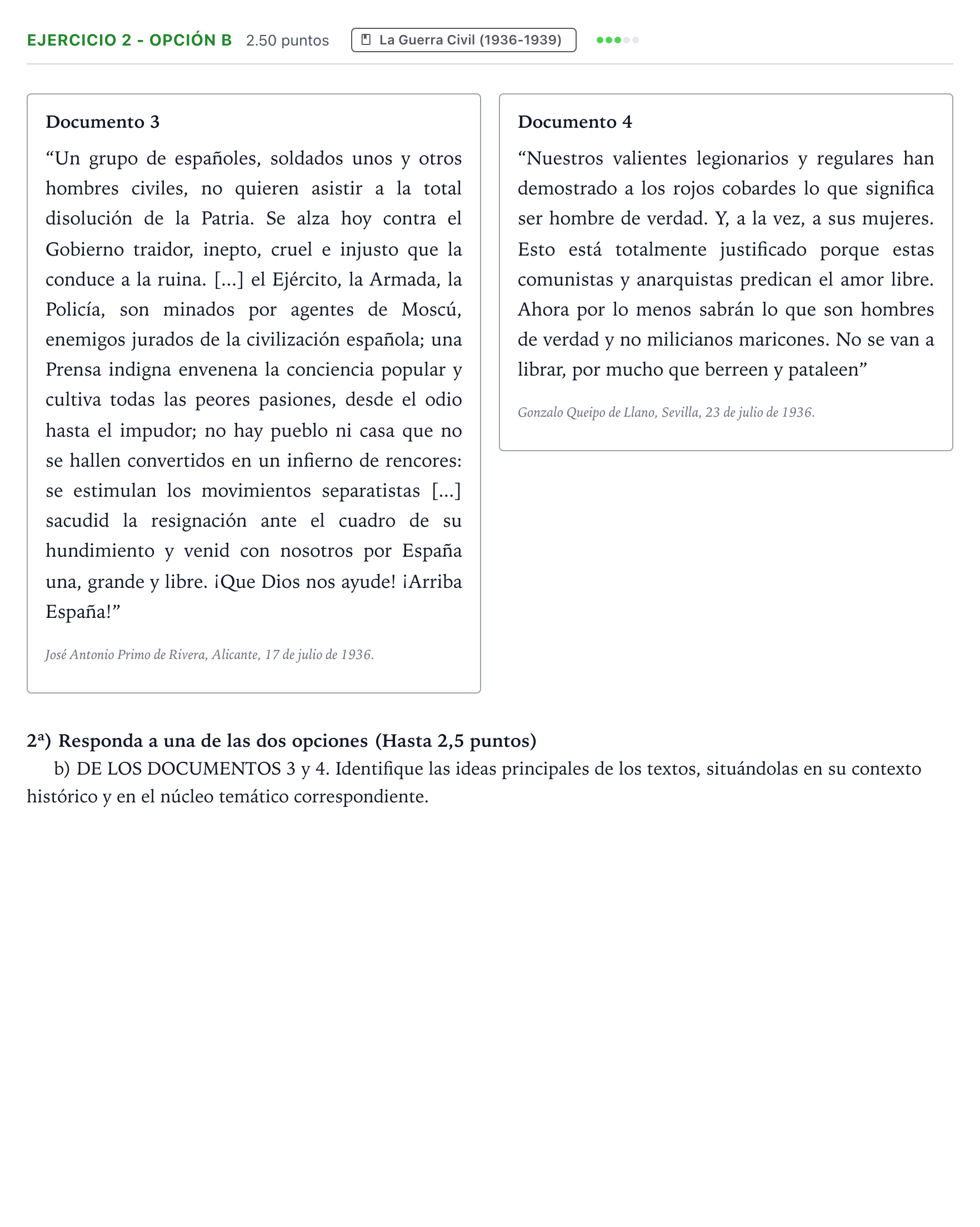 Enunciado: Ejercicio 2 - Opción b · Historia de España PAU Valencia Ordinaria 2023