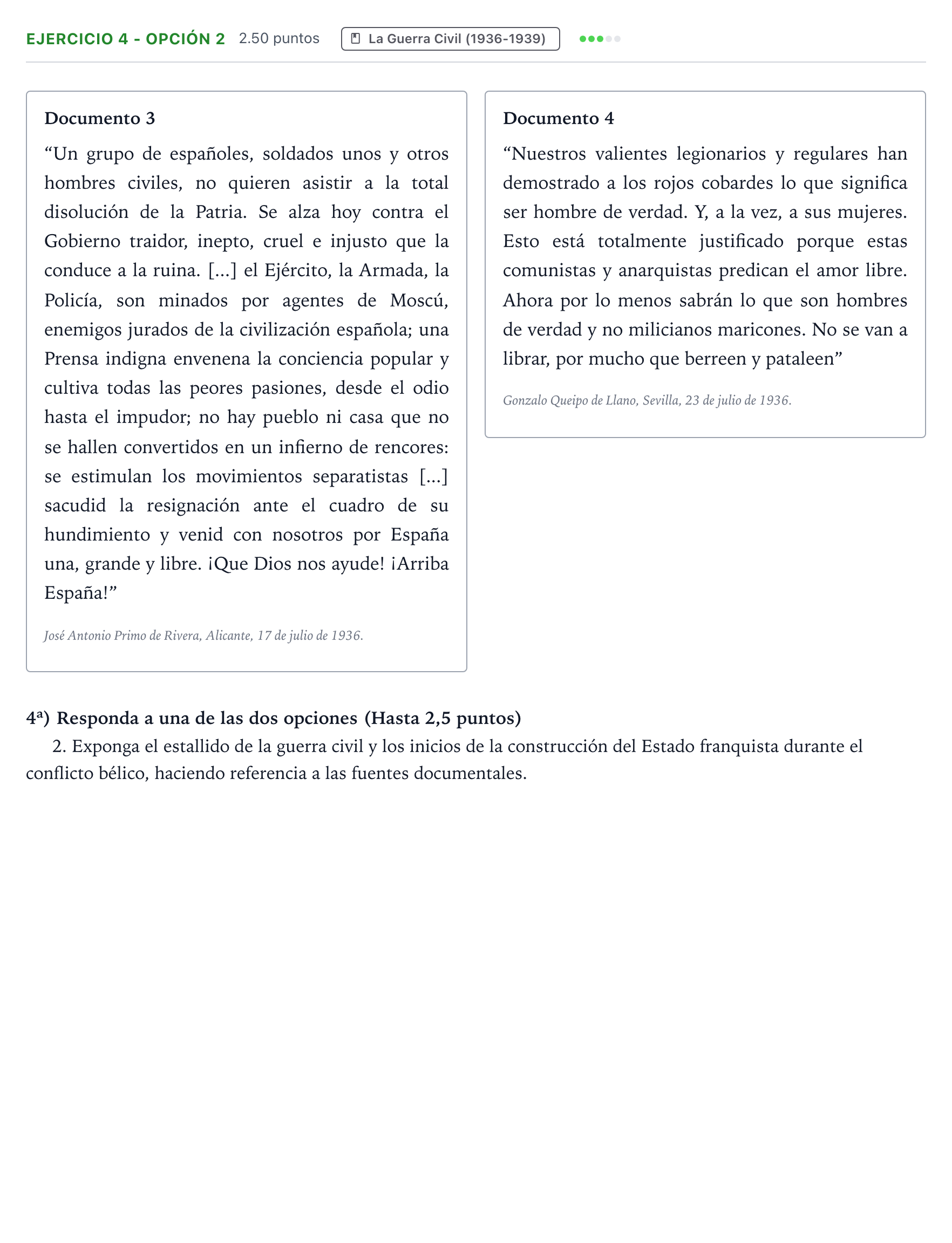 Enunciado: Ejercicio 4 - Opción 2 · Historia de España PAU Valencia Ordinaria 2023
