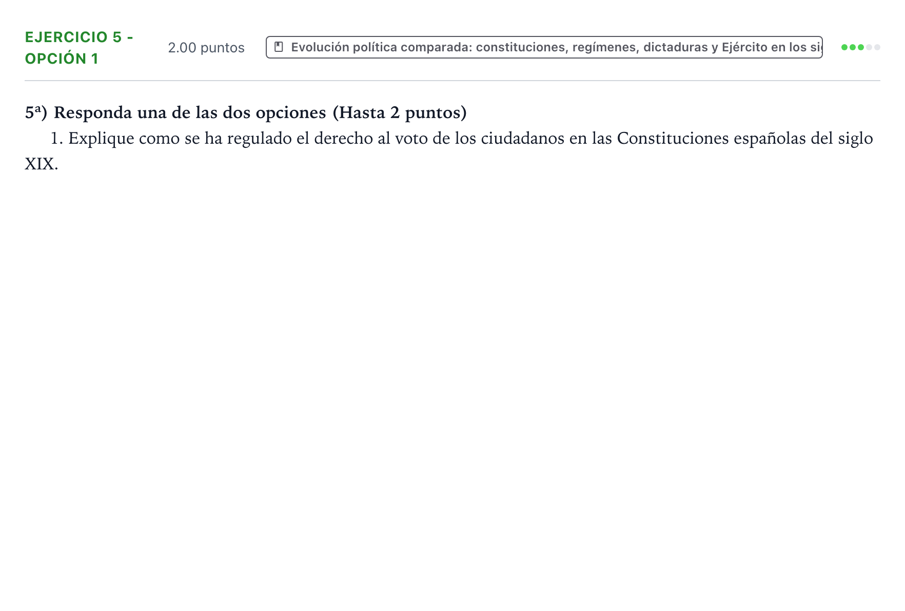 Enunciado: Ejercicio 5 - Opción 1 · Historia de España PAU Valencia Ordinaria 2023