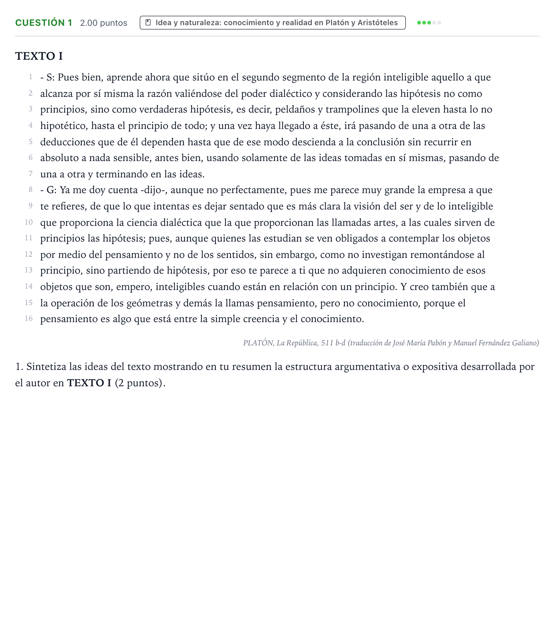 Enunciado: Cuestión 1 · Historia de la Filosofía PAU Valencia Extraordinaria 2023