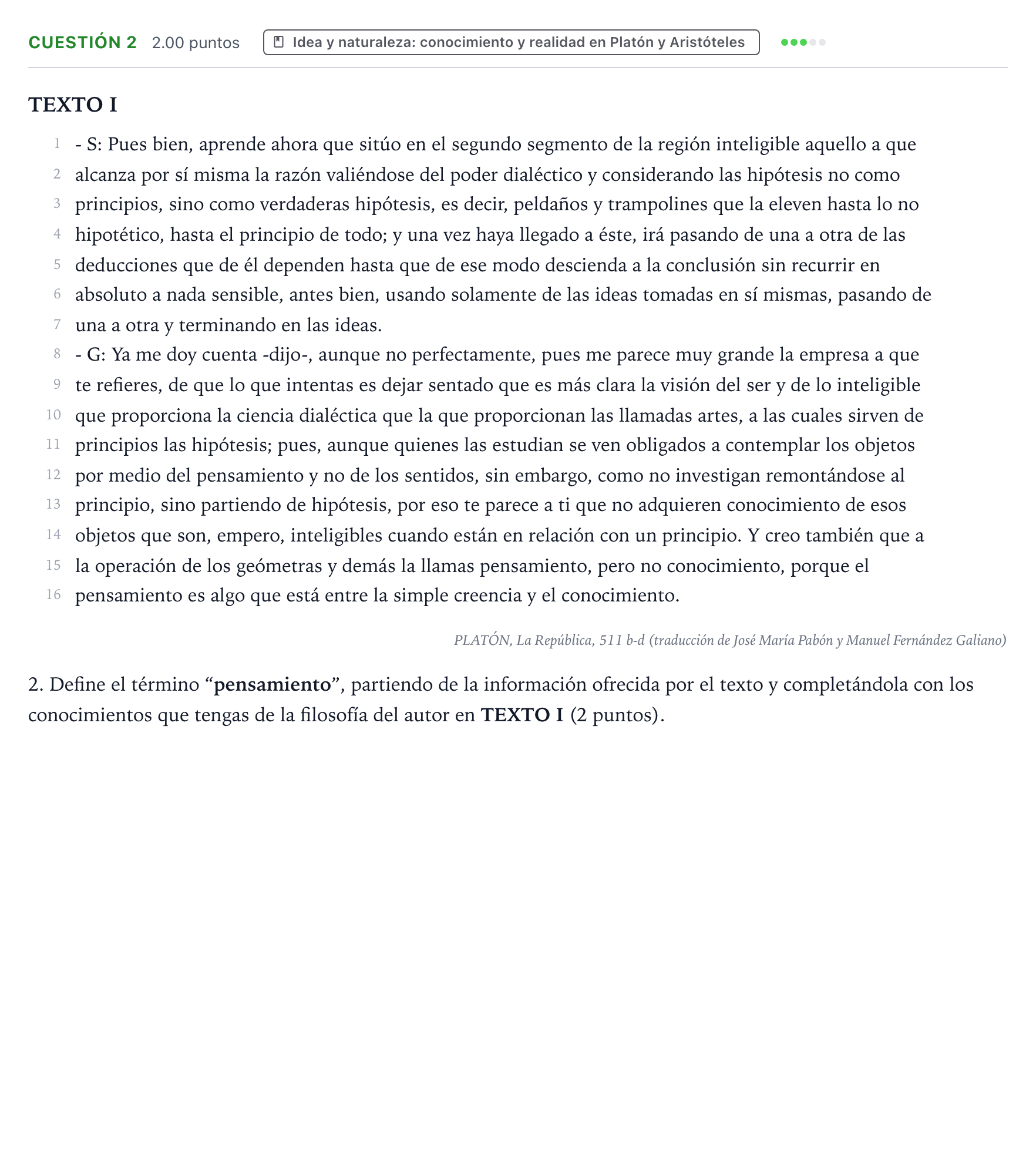 Enunciado: Cuestión 2 · Historia de la Filosofía PAU Valencia Extraordinaria 2023
