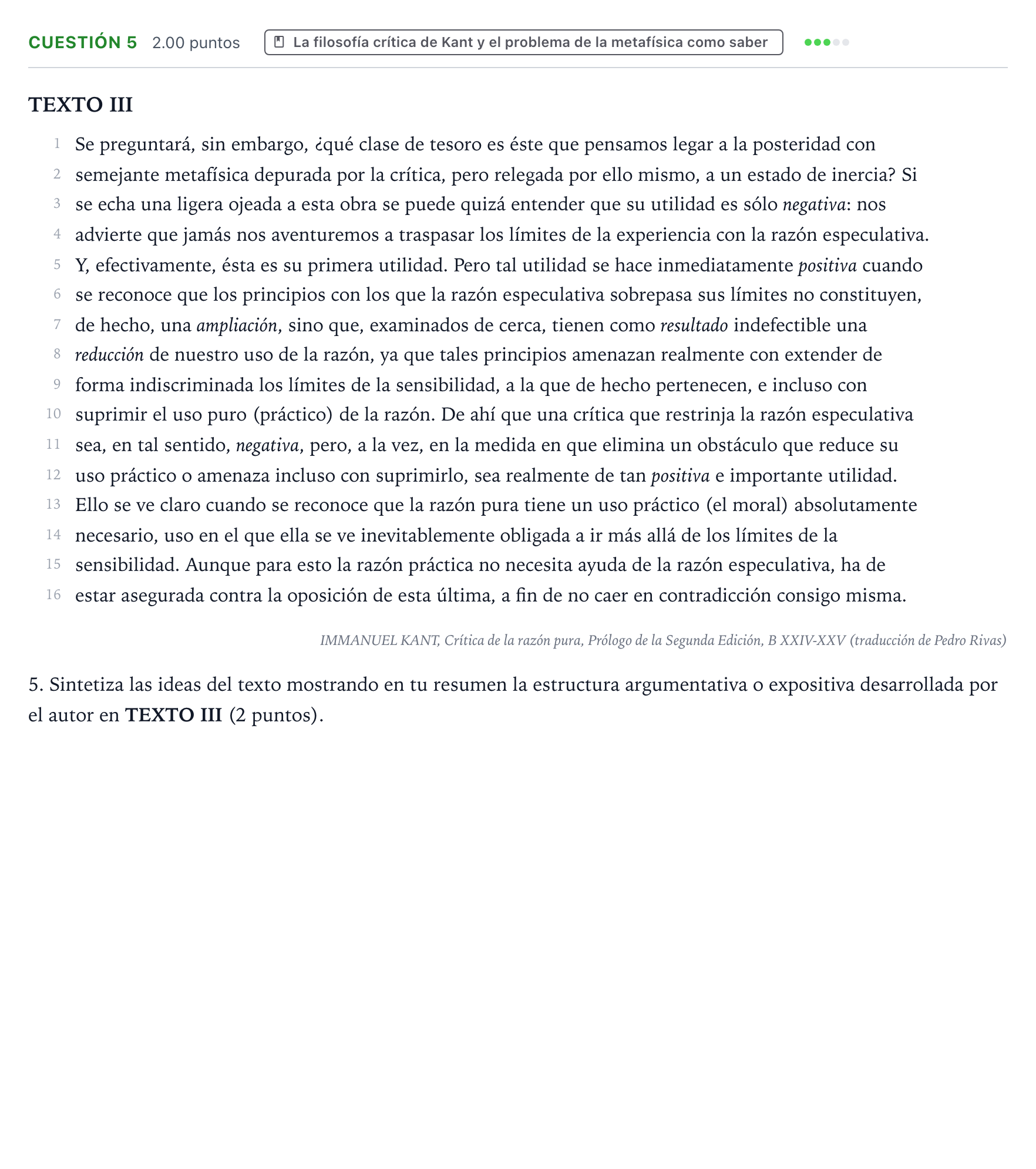 Enunciado: Cuestión 5 · Historia de la Filosofía PAU Valencia Extraordinaria 2023
